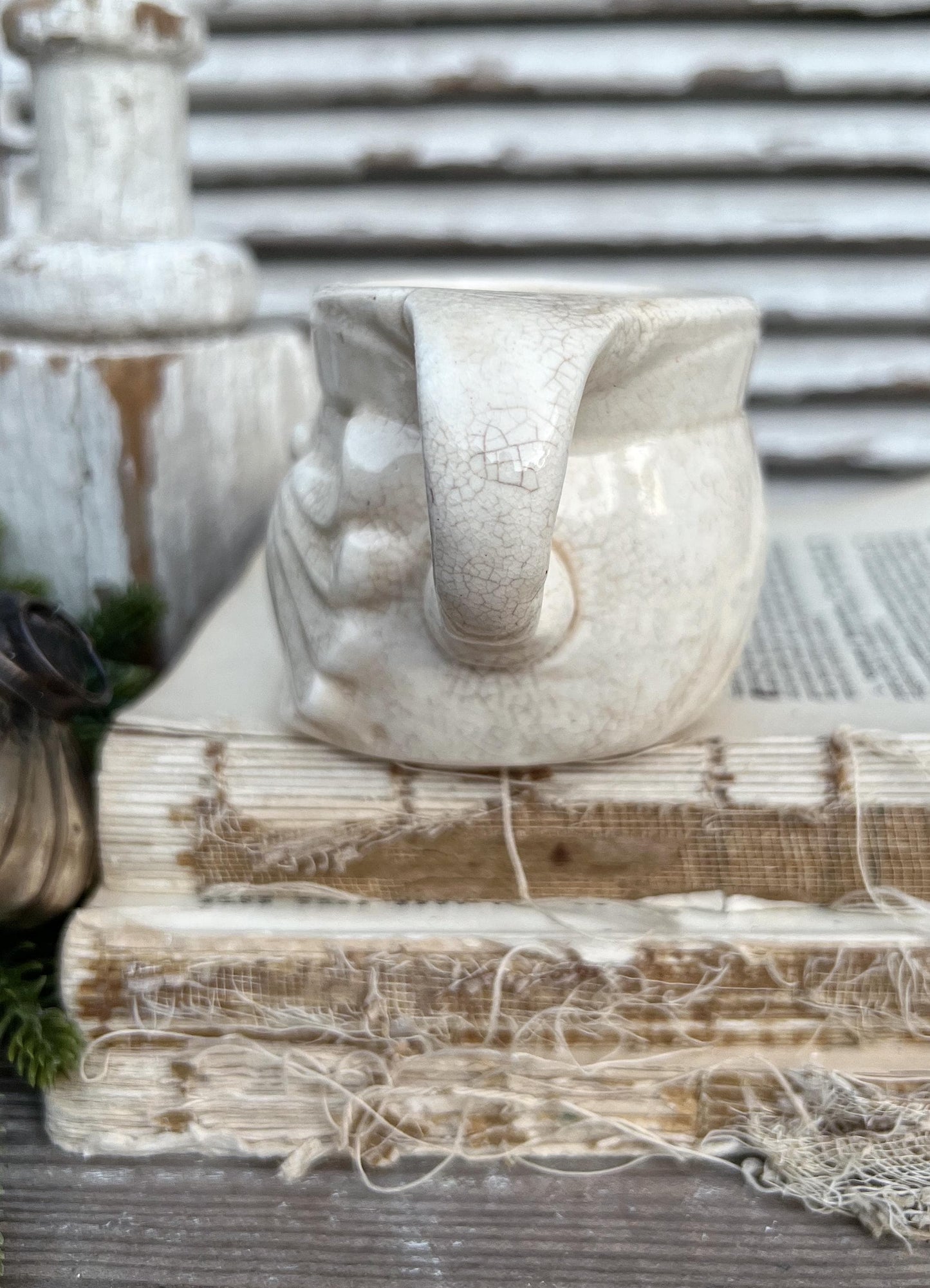 Vintage Ironstone Santa Claus Cup Mug FULL SIZE Cream Santa White Farmhouse Christmas Decor RARE Japan Holt Howard Stained Crazed 1959