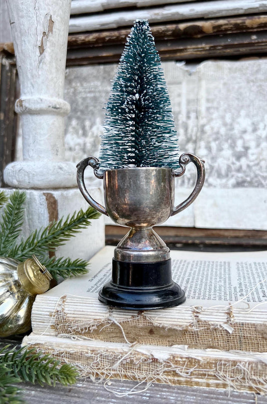 Vintage Loving Cup Trophy SILVER Christmas Tree Farmhouse Decor Industrial Salvage