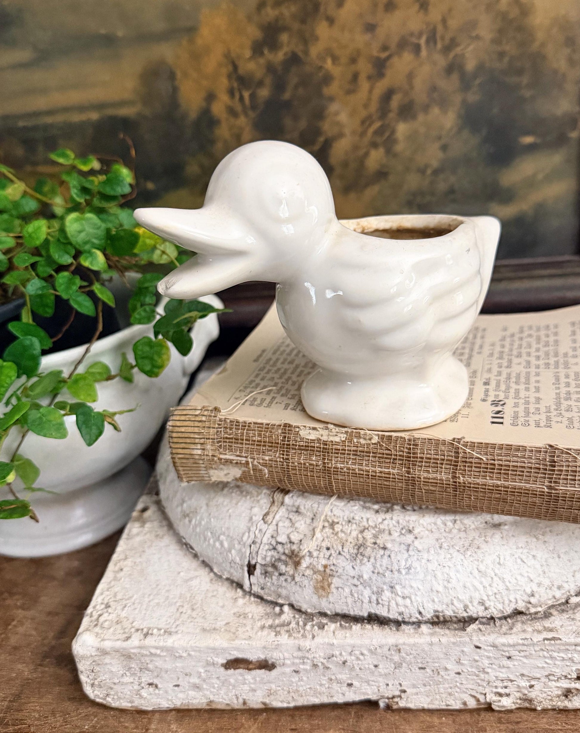 Vintage White Ceramic Duck Flower Pot SHAWNEE USA Container Farmhouse Decor GARDEN Decor Ironstone