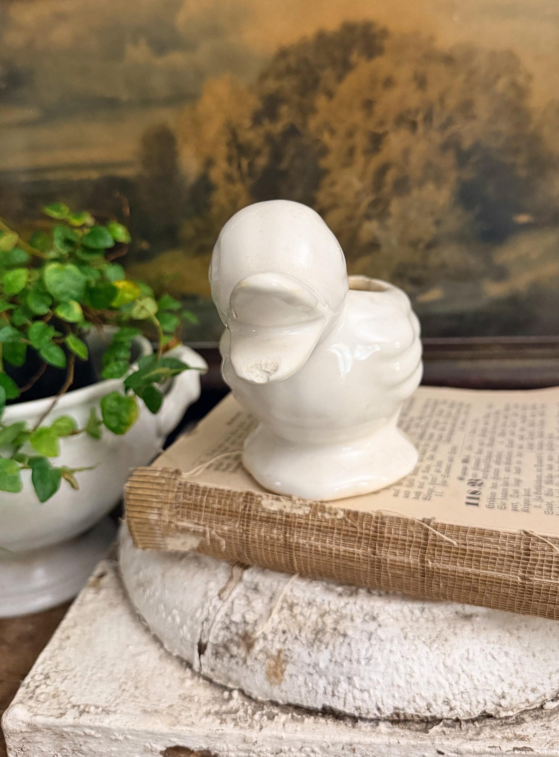 Vintage White Ceramic Duck Flower Pot SHAWNEE USA Container Farmhouse Decor GARDEN Decor Ironstone