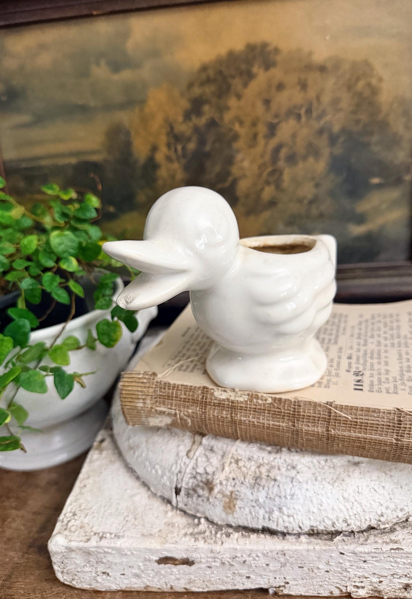 Vintage White Ceramic Duck Flower Pot SHAWNEE USA Container Farmhouse Decor GARDEN Decor Ironstone