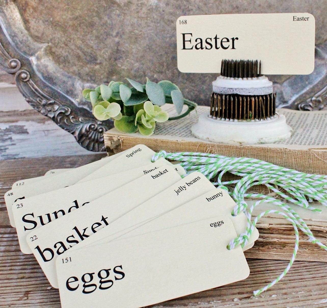 EASTER Flash Cards Gift Tags Vintage Flashcard SET OF 8 Farmhouse Spring Decor Party Favor Banner Bakers Twine