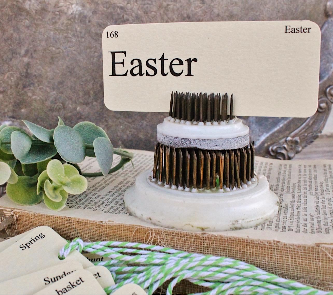 EASTER Flash Cards Gift Tags Vintage Flashcard SET OF 8 Farmhouse Spring Decor Party Favor Banner Bakers Twine