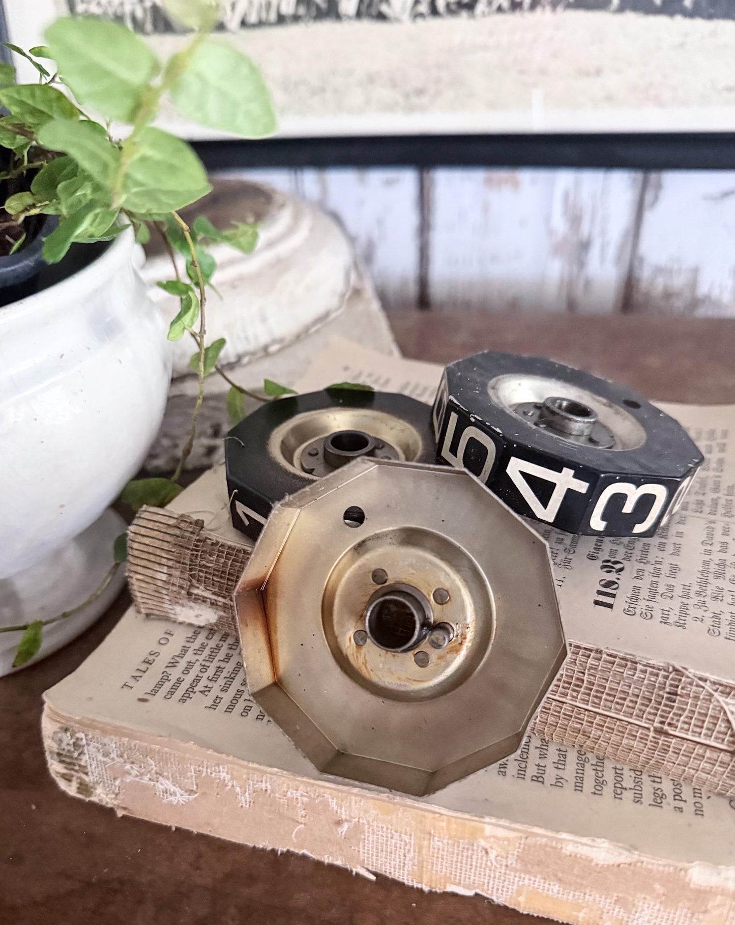 Vintage Gas Station Pump Gear Register Parts Metal Black Aged White Numbers Industrial Farmhouse Decor Salvage Riser