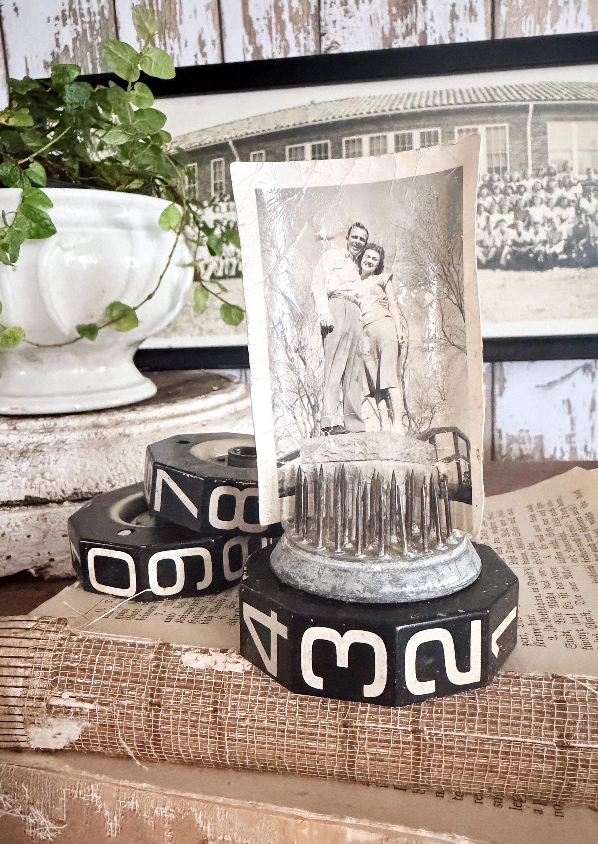 Vintage Gas Station Pump Gear Register Parts Metal Black Aged White Numbers Industrial Farmhouse Decor Salvage Riser