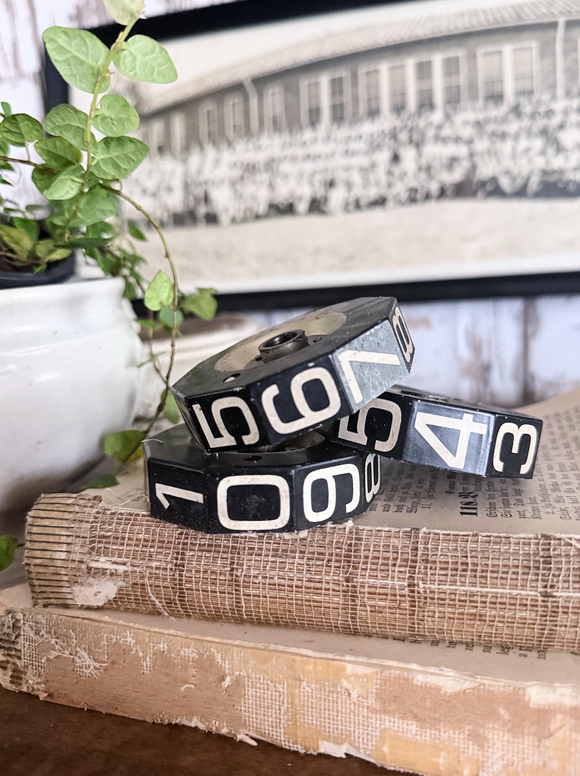 Vintage Gas Station Pump Gear Register Parts Metal Black Aged White Numbers Industrial Farmhouse Decor Salvage Riser