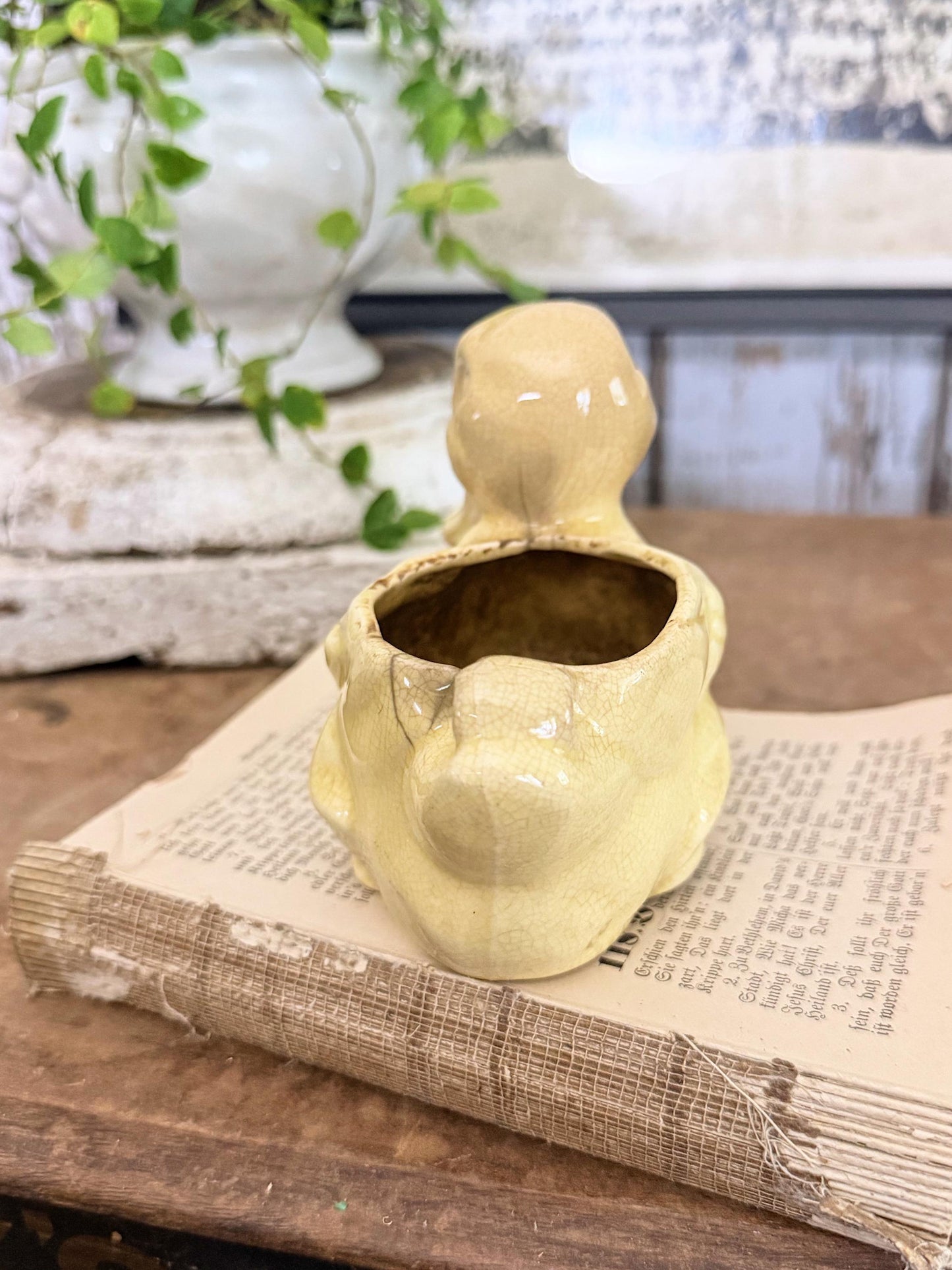 Vintage Ceramic DUCK Flower Pot USA McCoy Container Farmhouse Decor GARDEN Decor Ironstone Crazing Staining