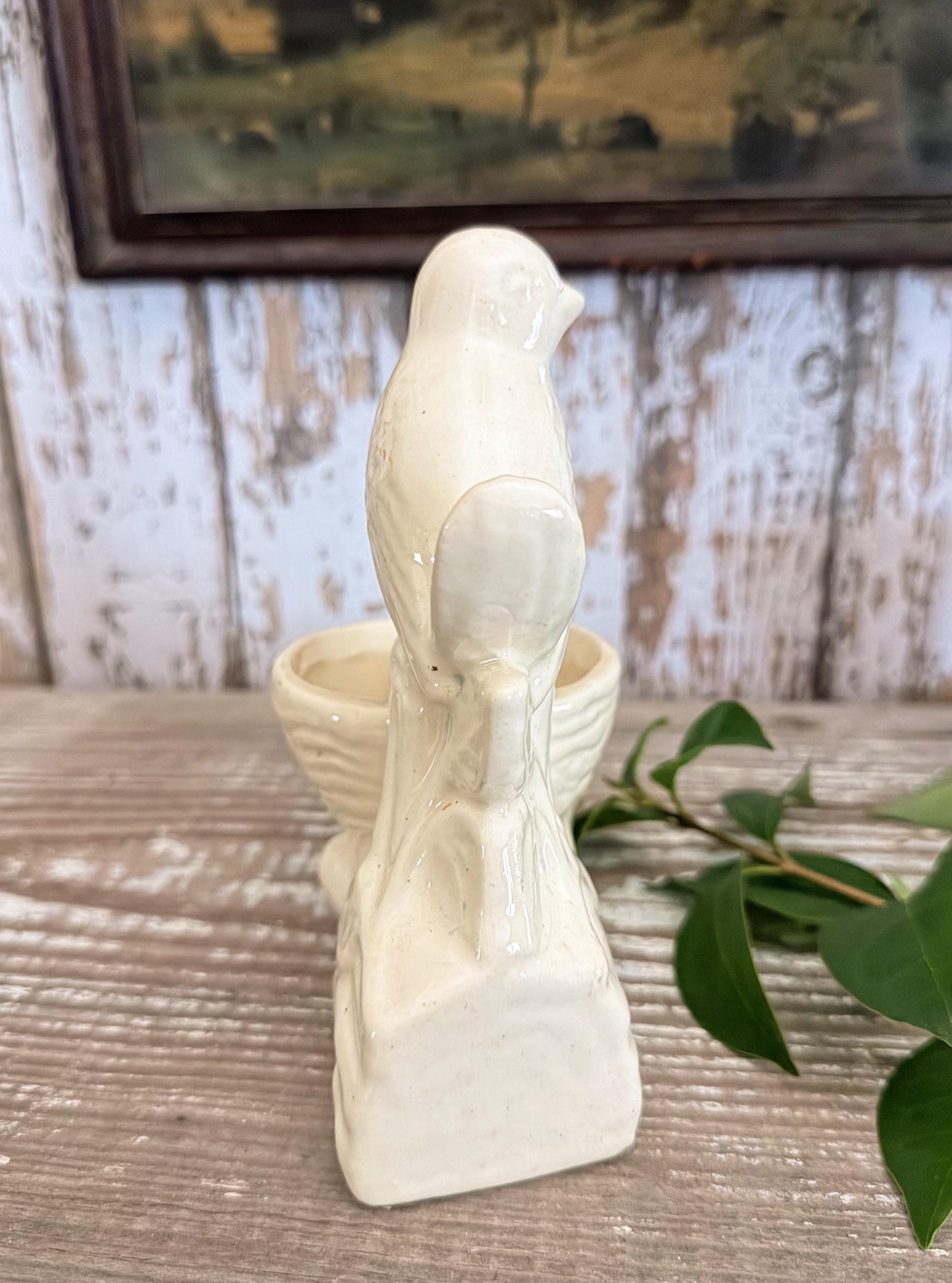 Antique Ironstone BIRD PLANTER Bowl Vase Farmhouse Primitive Decor SHAWNEE Crazed Stained