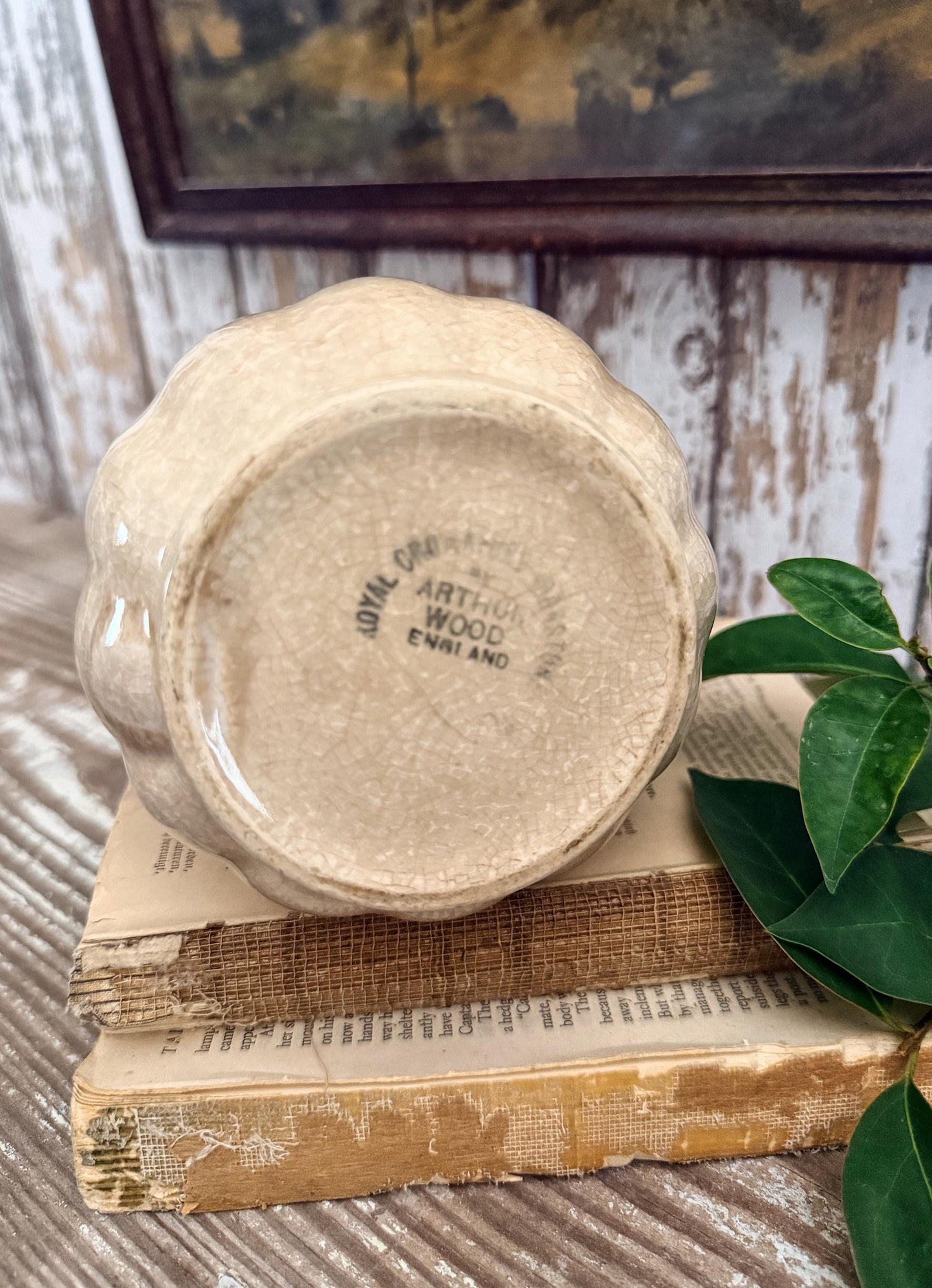 Antique White Ironstone PITCHER Jug Creamy White Farmhouse Decor Grungy Crazing Crazed Stained Arthur Wood England Royal