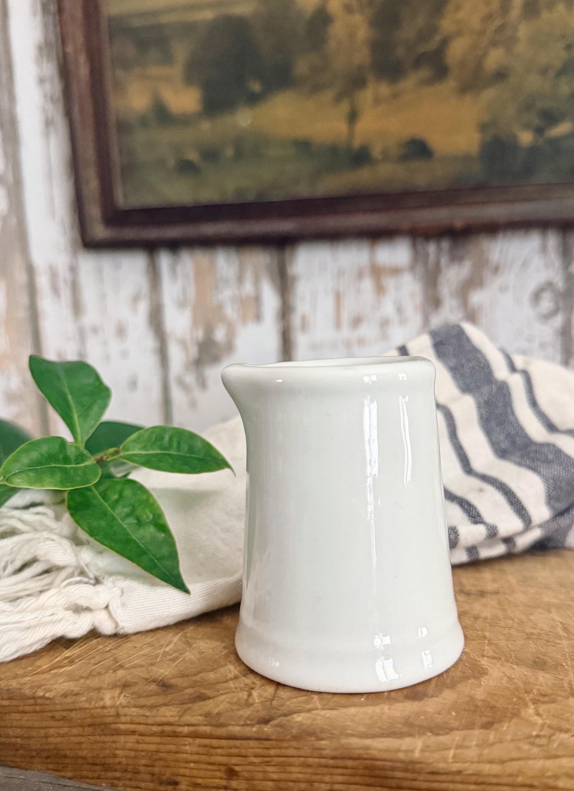 Vintage SHENANGO White Ironstone Chunky Creamer Syrup Pitcher Restaurant Ware Farmhouse