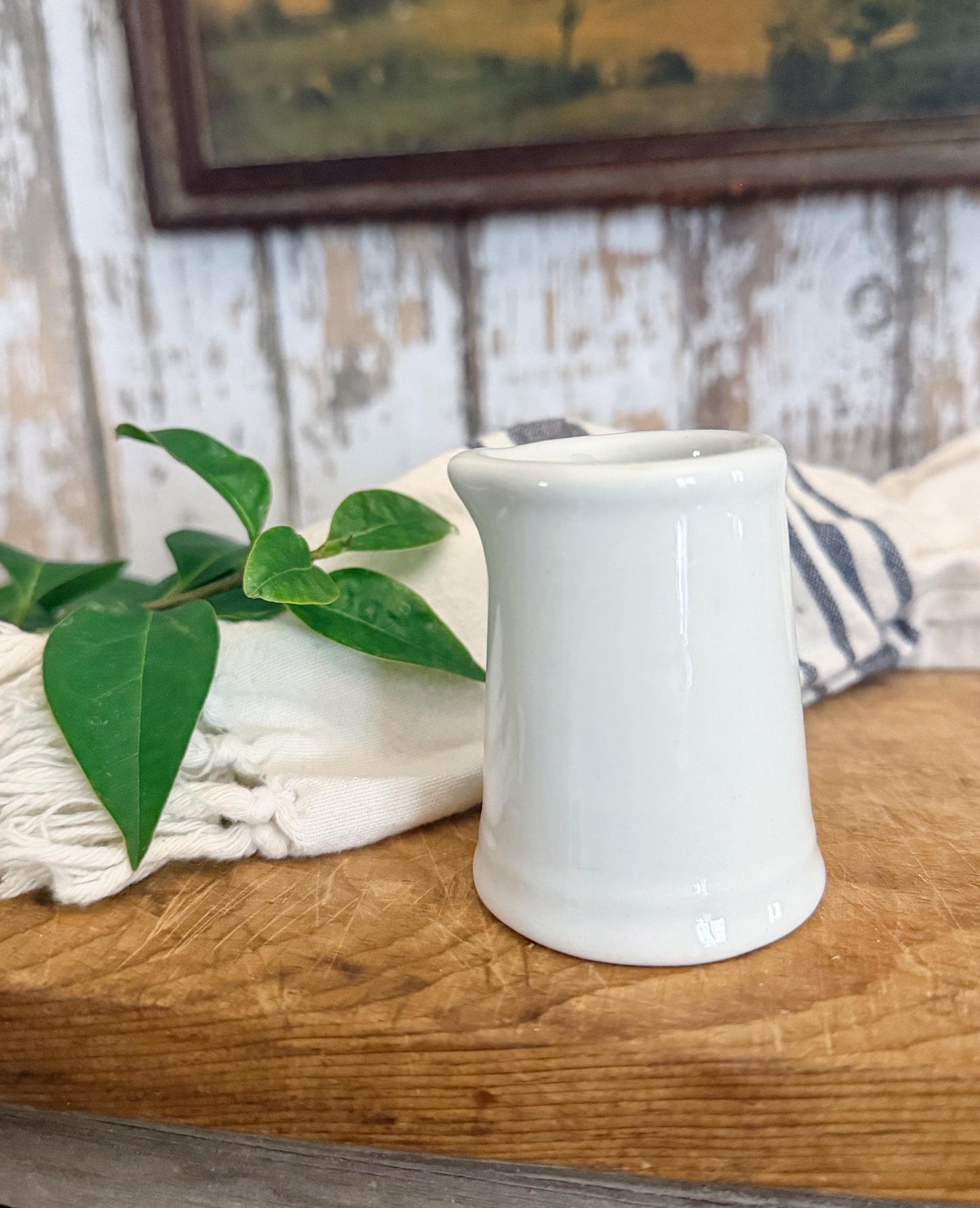 Vintage SHENANGO White Ironstone Chunky Creamer Syrup Pitcher Restaurant Ware Farmhouse