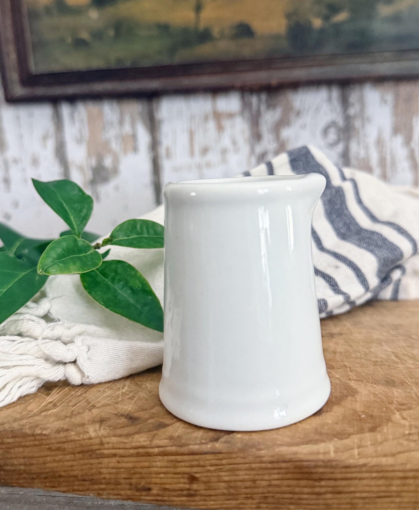 Vintage SHENANGO White Ironstone Chunky Creamer Syrup Pitcher Restaurant Ware Farmhouse