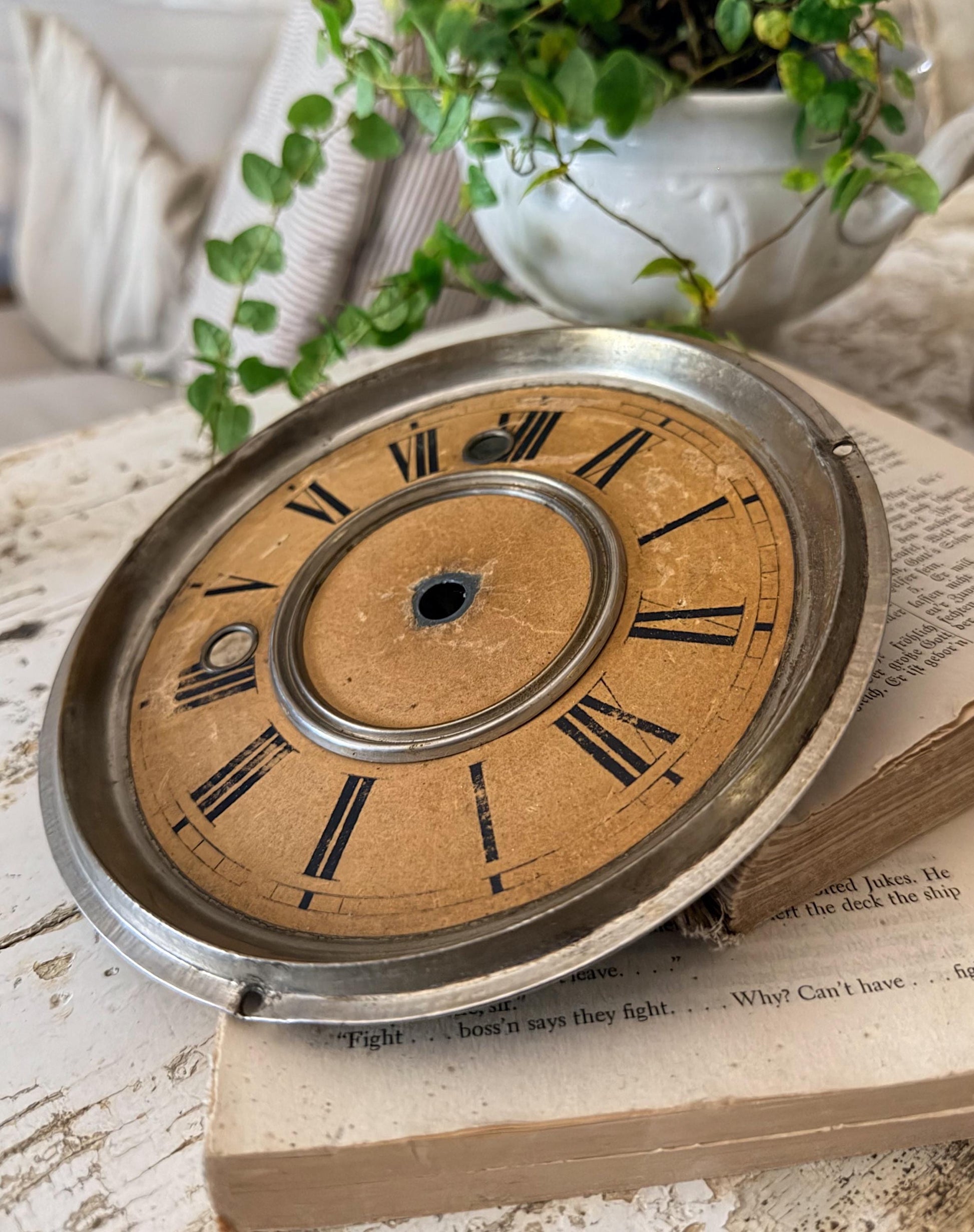 Antique Clock SESSIONS Brass Clock Dial Farmhouse Decor Industrial Salvage Parts