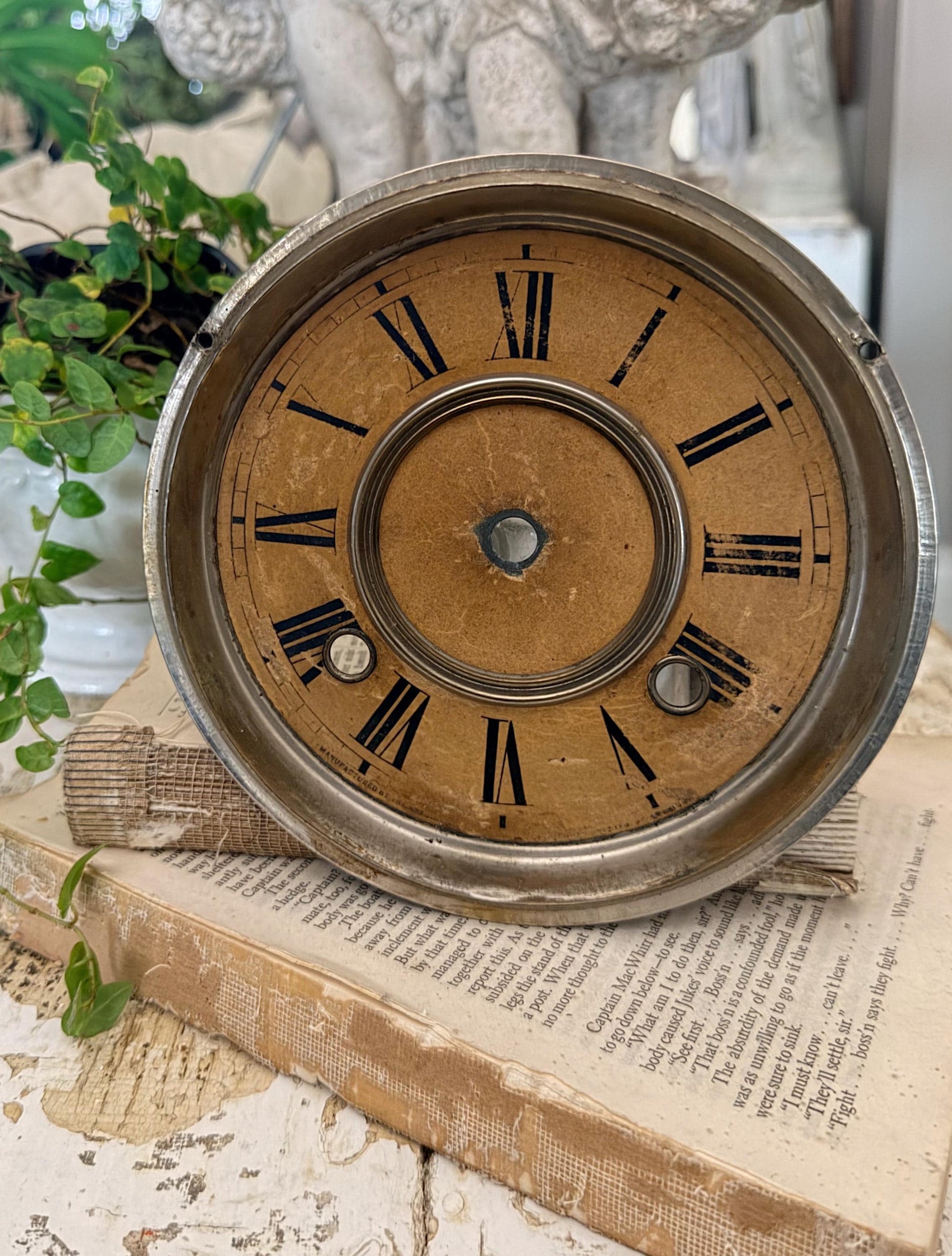 Antique Clock SESSIONS Brass Clock Dial Farmhouse Decor Industrial Salvage Parts