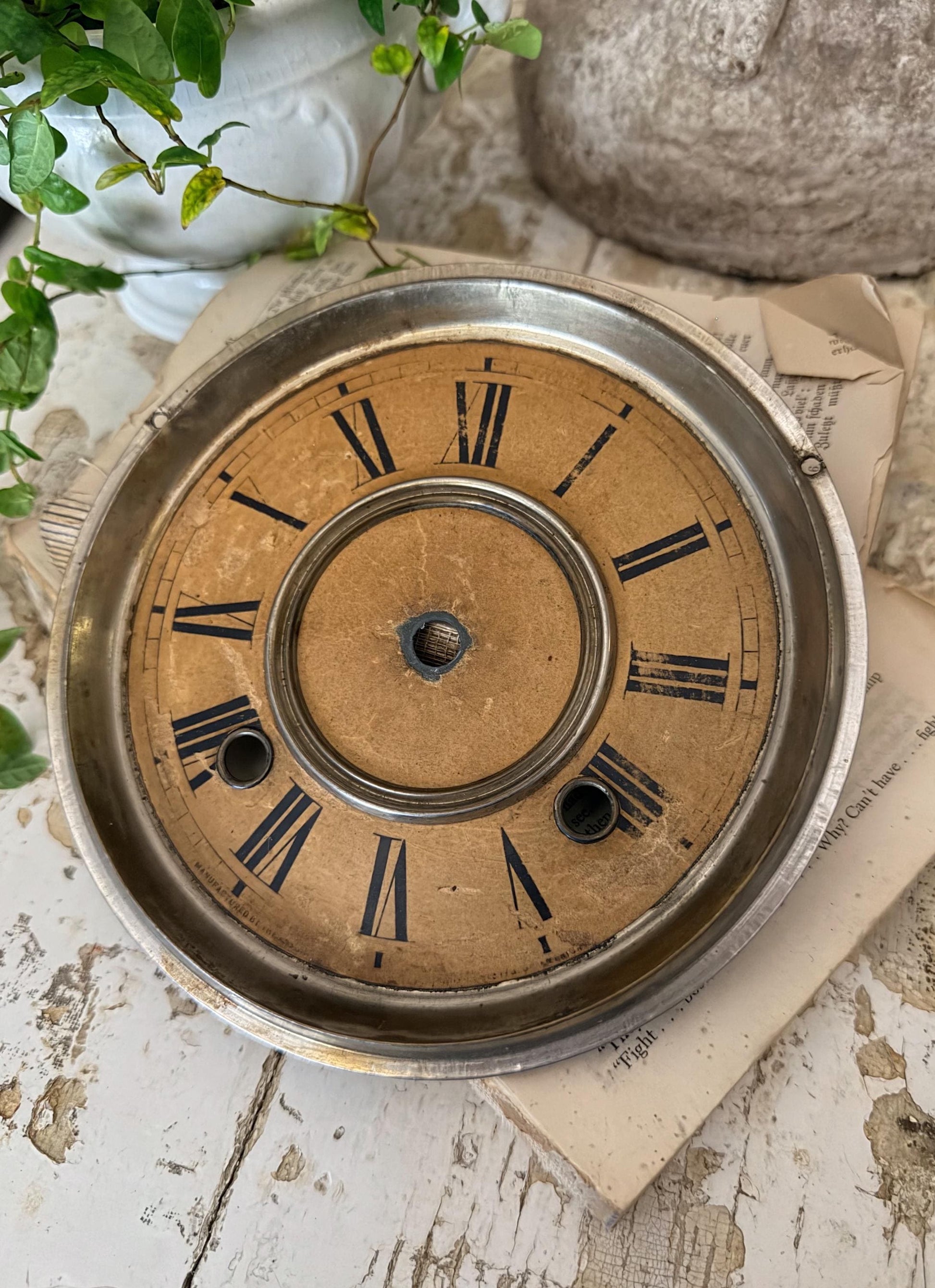 Antique Clock SESSIONS Brass Clock Dial Farmhouse Decor Industrial Salvage Parts