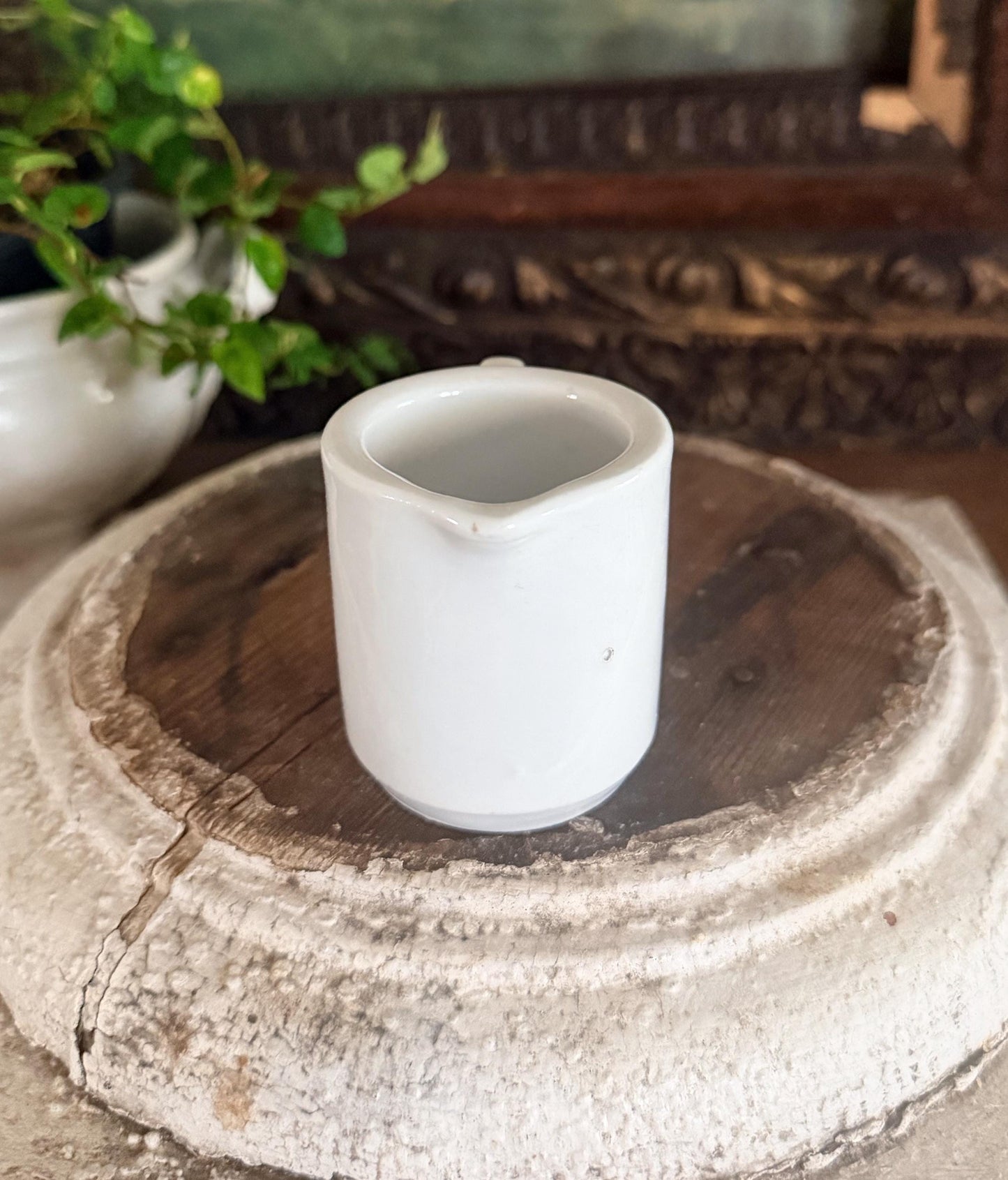 Antique ELEPHANT EAR CREAMER White Chunky Ironstone Thick Syrup Pitcher Restaurant Ware Farmhouse Decor