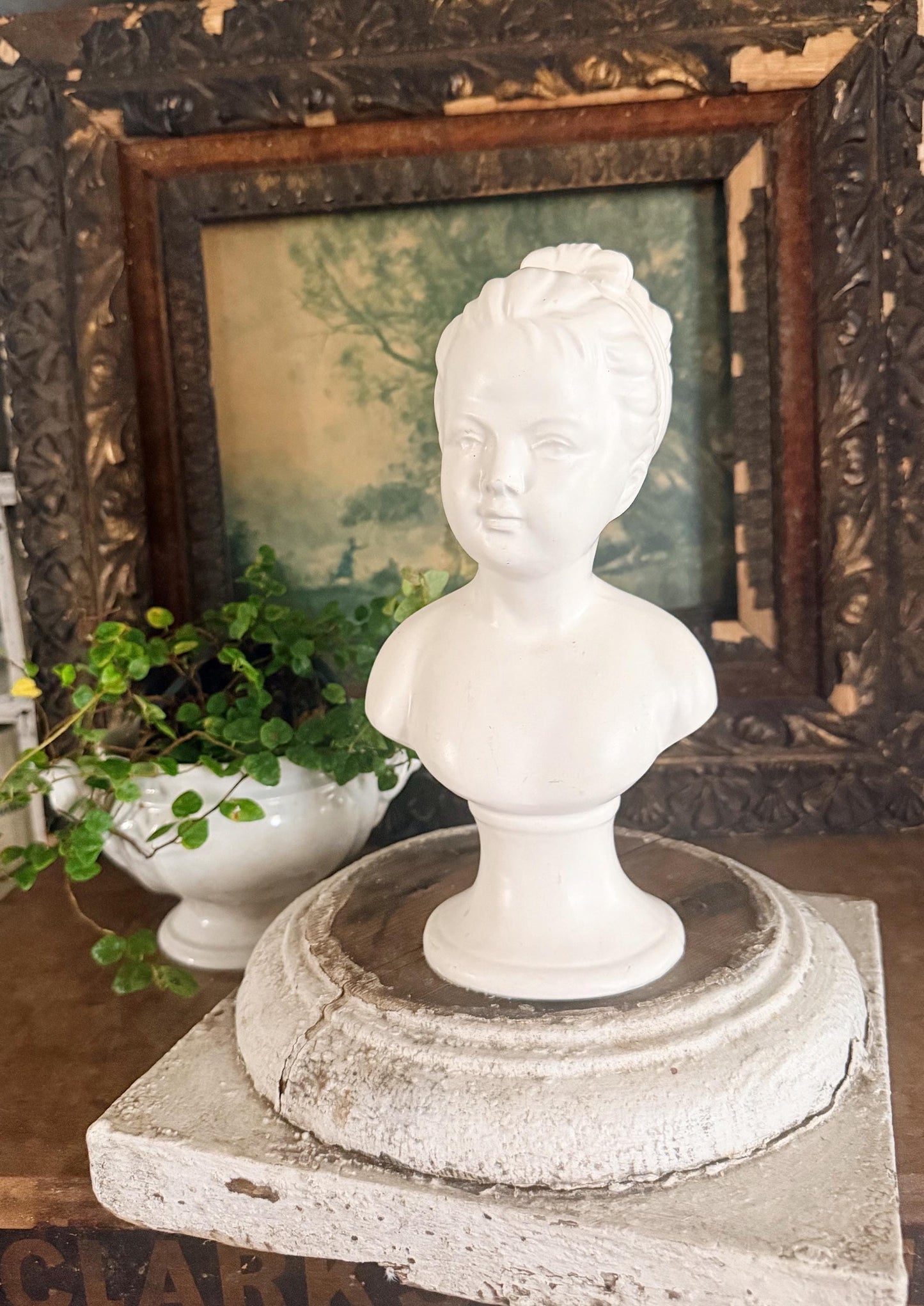 Vintage Girl Bust NAPCOWARE JAPAN White Bisque Victorian Farmhouse Decor Statue