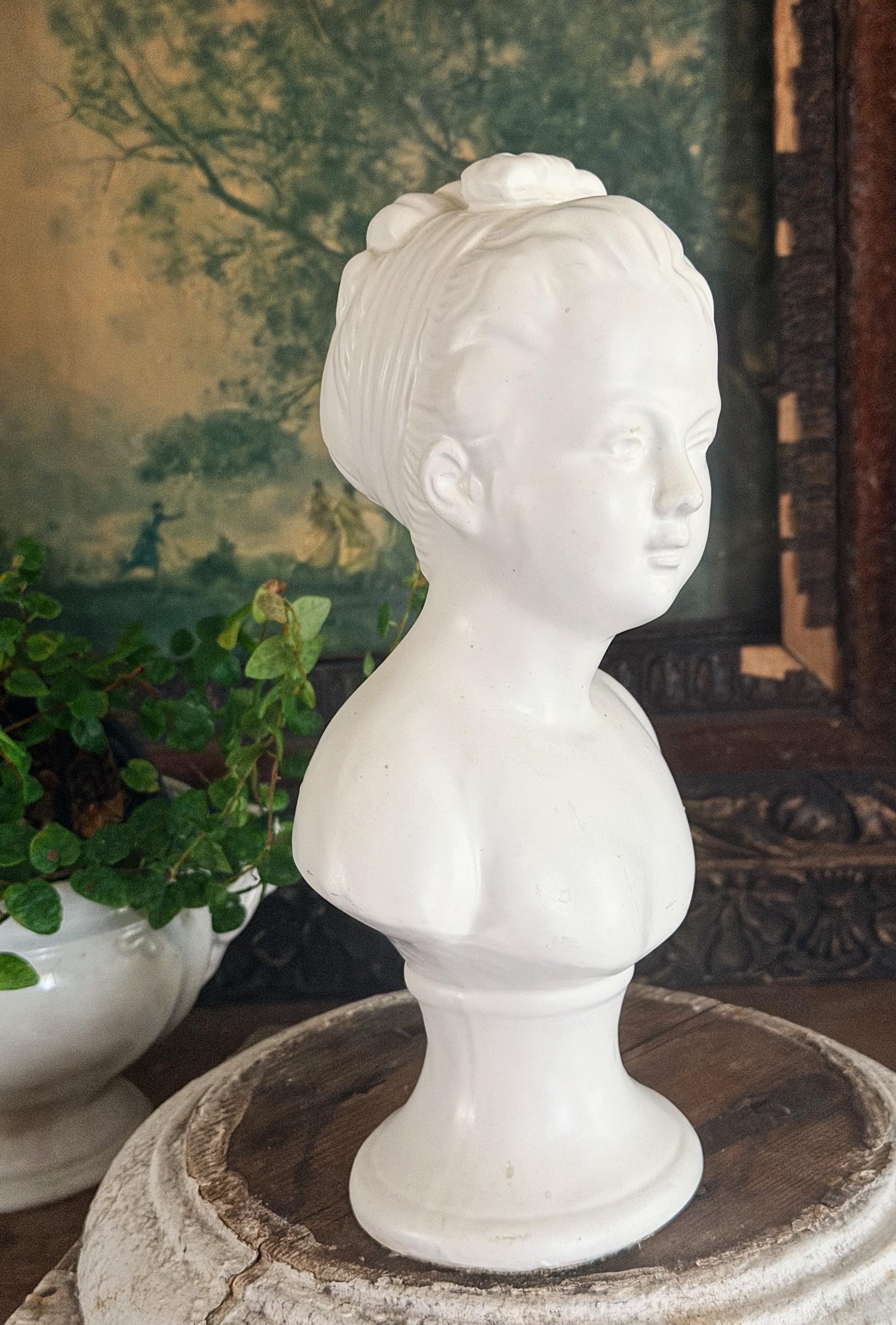 Vintage Girl Bust NAPCOWARE JAPAN White Bisque Victorian Farmhouse Decor Statue