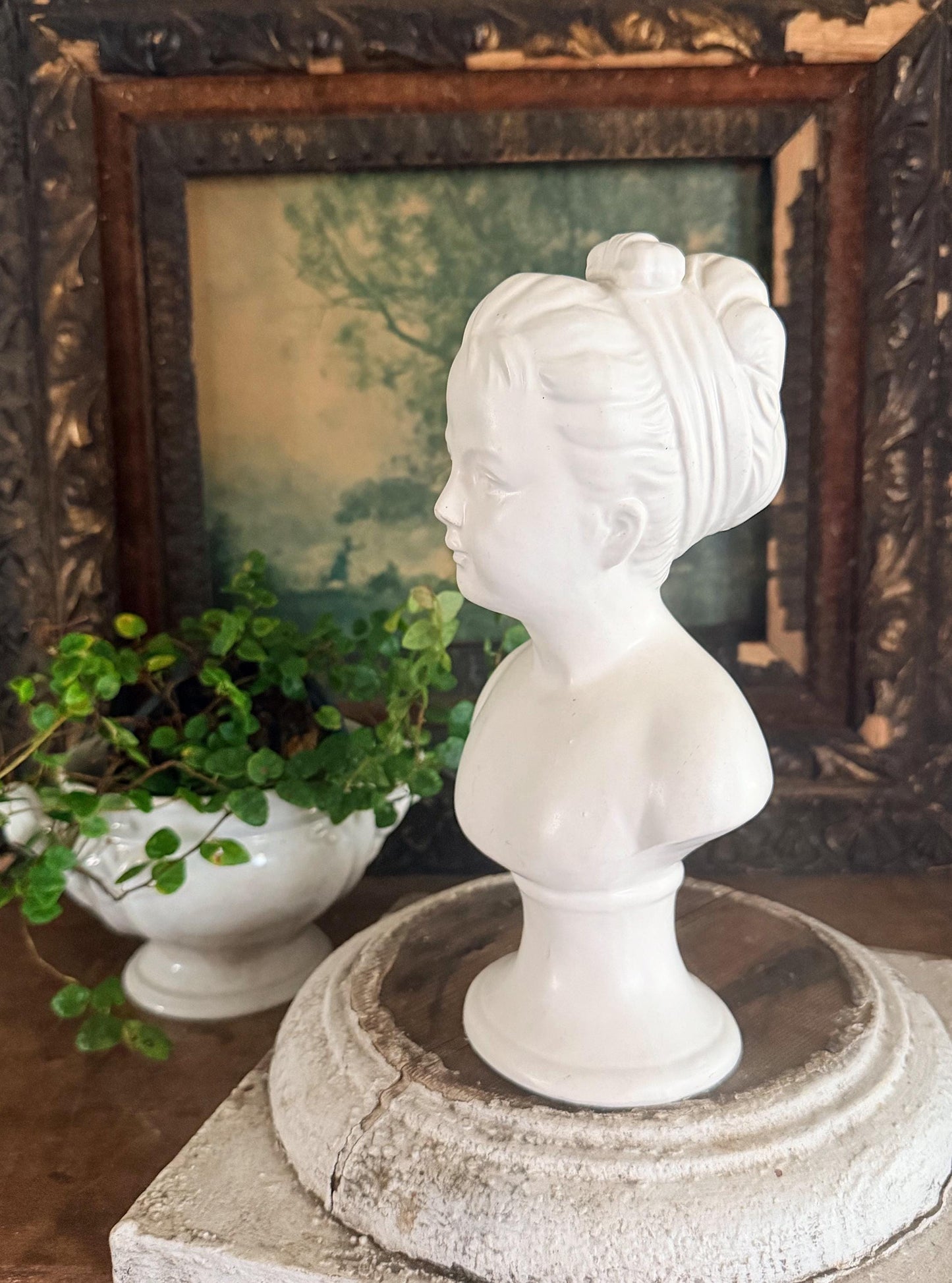 Vintage Girl Bust NAPCOWARE JAPAN White Bisque Victorian Farmhouse Decor Statue