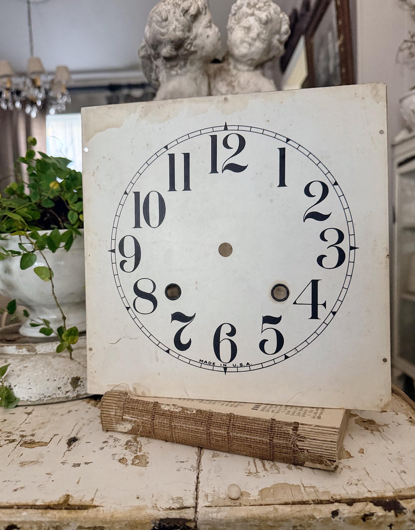 Antique Metal Paper Clock Face Industrial Salvage Vintage Clock Dial