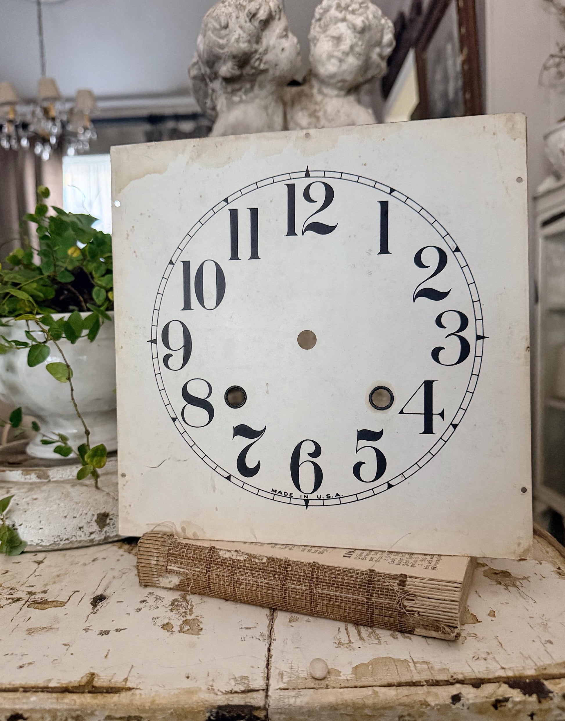 Antique Metal Paper Clock Face Industrial Salvage Vintage Clock Dial