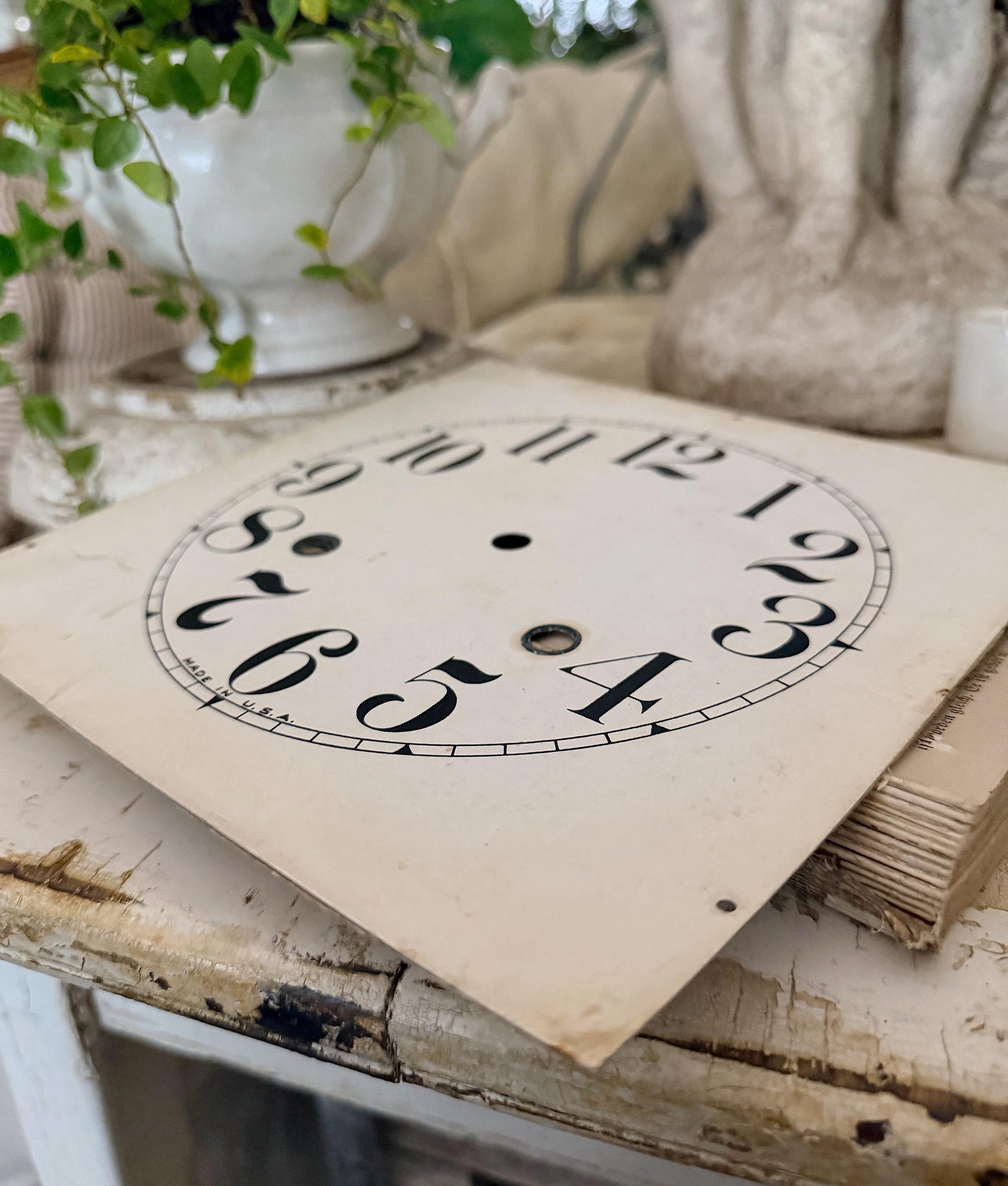 Antique Metal Paper Clock Face Industrial Salvage Vintage Clock Dial