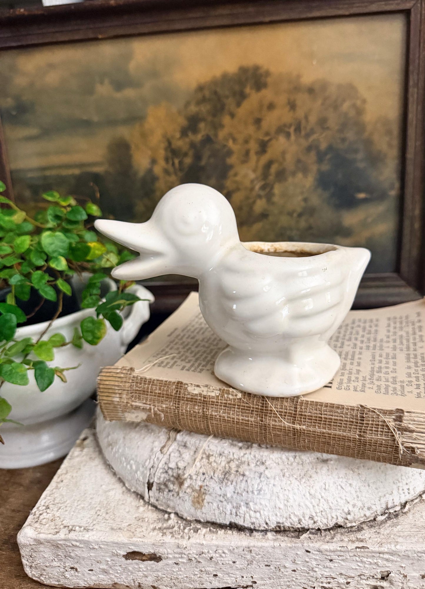 Vintage White Ceramic Duck Flower Pot SHAWNEE USA Container Farmhouse Decor GARDEN Decor Ironstone