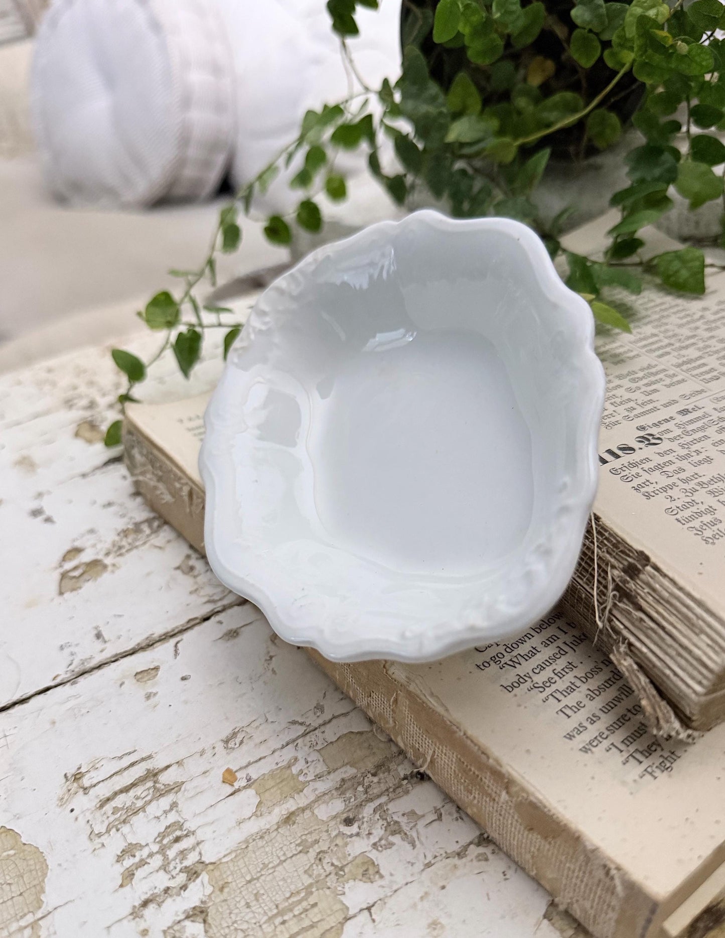 Antique White Ironstone Soap Dish Oval Scallop Rectangle Farmhouse Decor England GRINDLEY