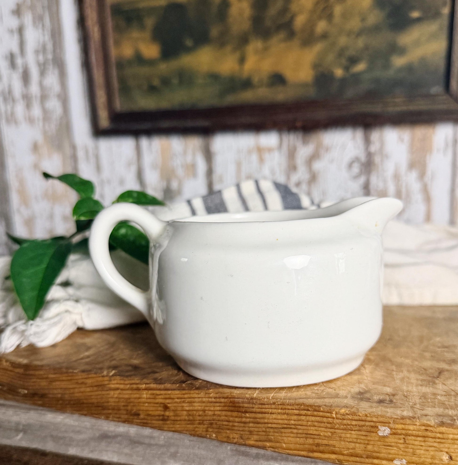 Vintage White Ironstone Creamer BUFFALO CHINA Farmhouse Decor Restaurant Ware Fixer Upper Decor Chunky