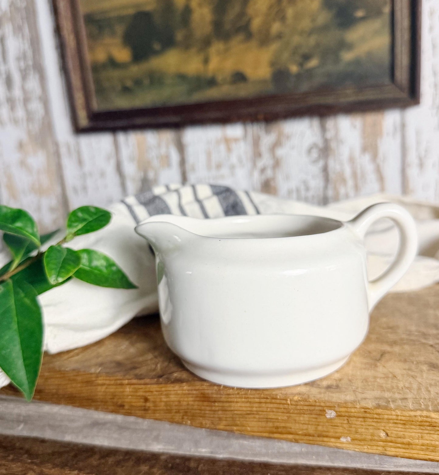 Vintage White Ironstone Creamer BUFFALO CHINA Farmhouse Decor Restaurant Ware Fixer Upper Decor Chunky