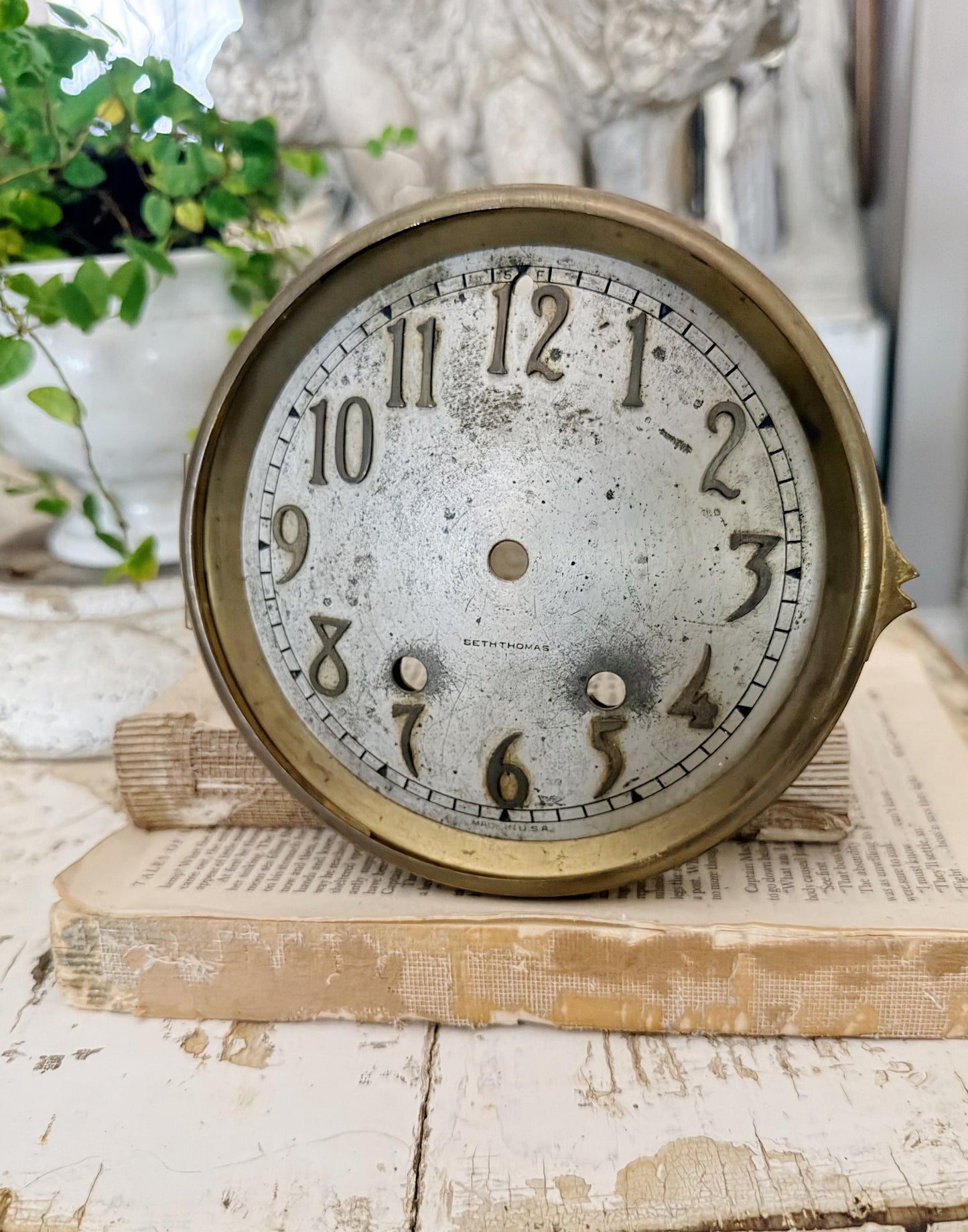 Antique Clock SETH THOMAS Brass Clock Dial Farmhouse Decor Industrial Salvage Parts