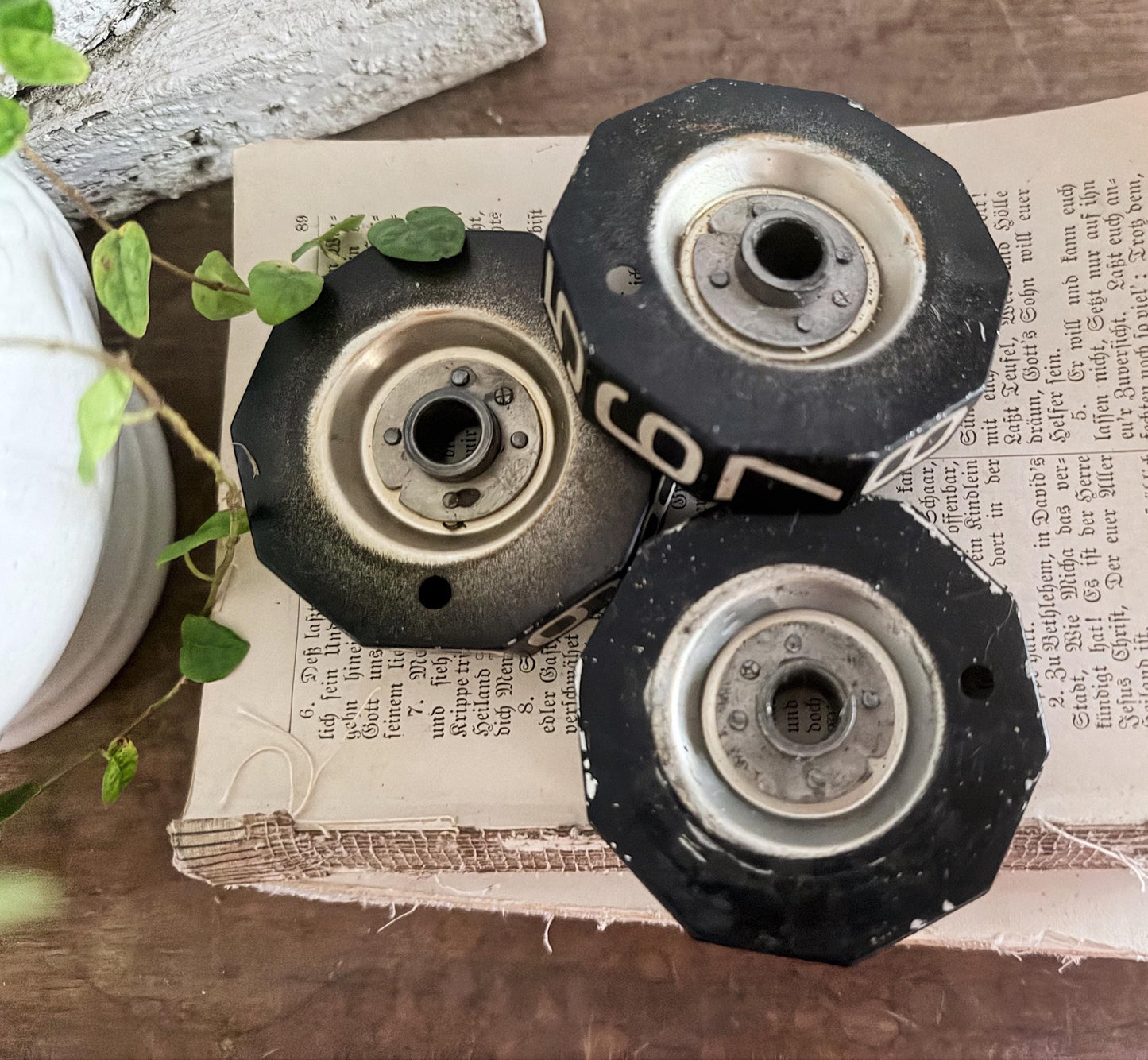 Vintage Gas Station Pump Gear Register Parts Metal Black Aged White Numbers Industrial Farmhouse Decor Salvage Riser