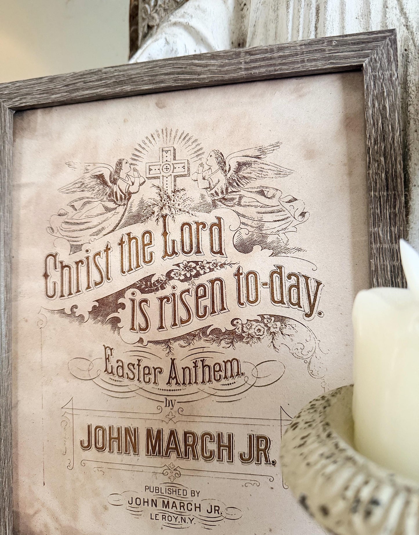 Christ The Lord Is Risen Today EASTER Wood Sign FRAMED Vintage Farmhouse Wall Art Print Sheet Music Book Page