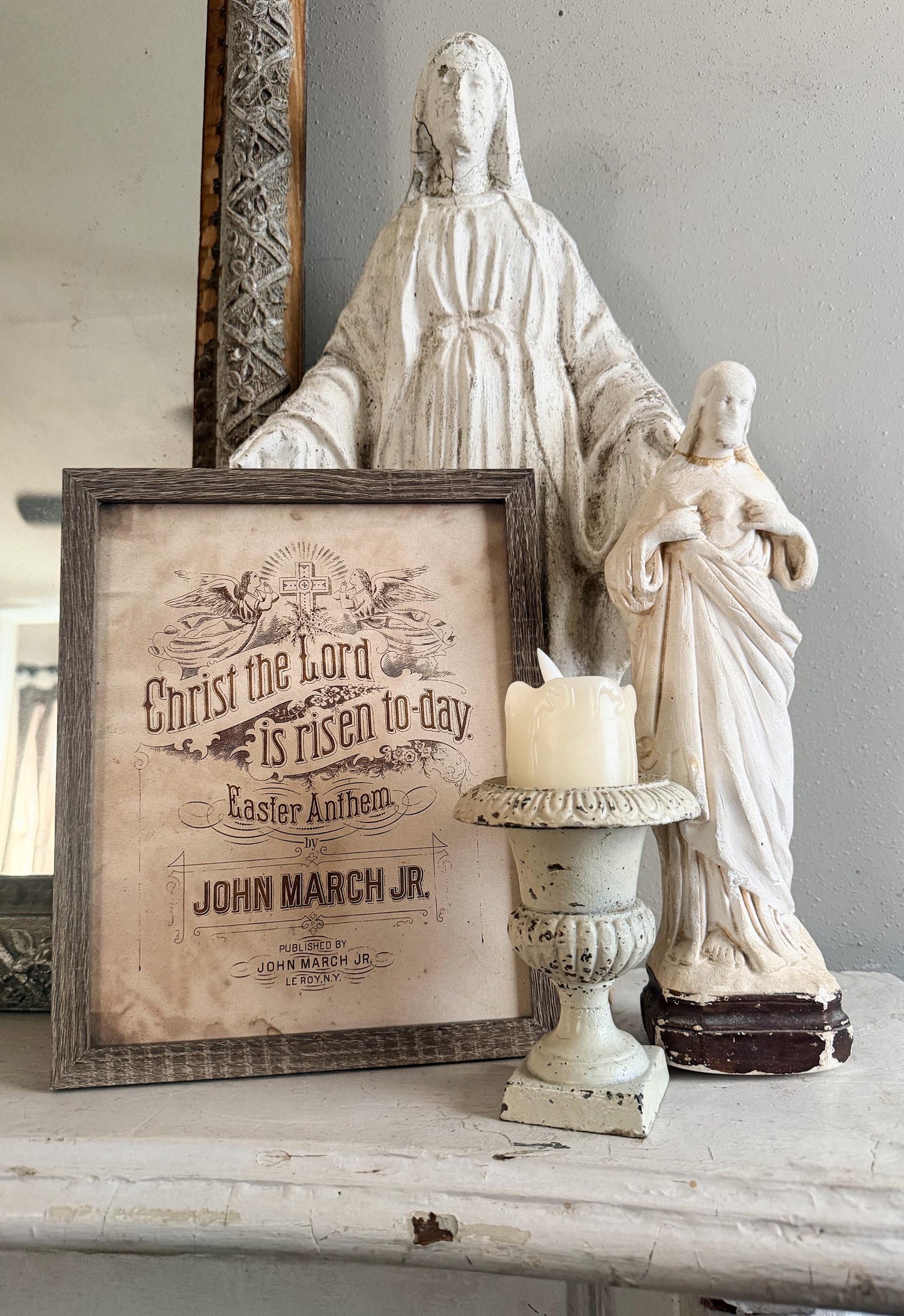 Christ The Lord Is Risen Today EASTER Wood Sign FRAMED Vintage Farmhouse Wall Art Print Sheet Music Book Page