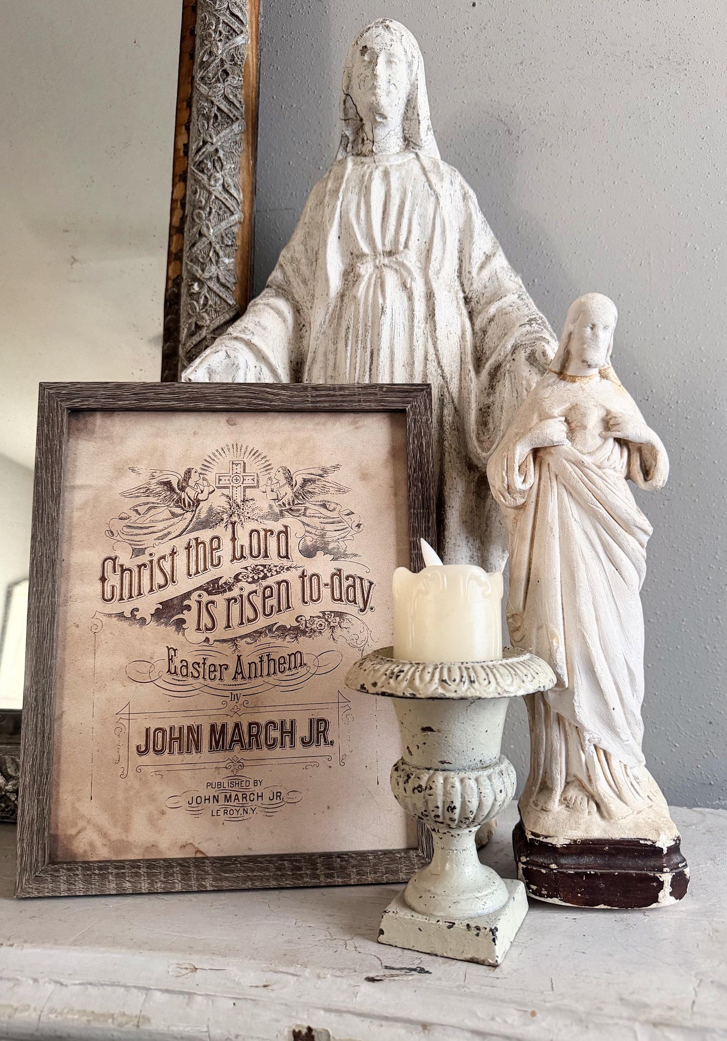 Christ The Lord Is Risen Today EASTER Wood Sign FRAMED Vintage Farmhouse Wall Art Print Sheet Music Book Page