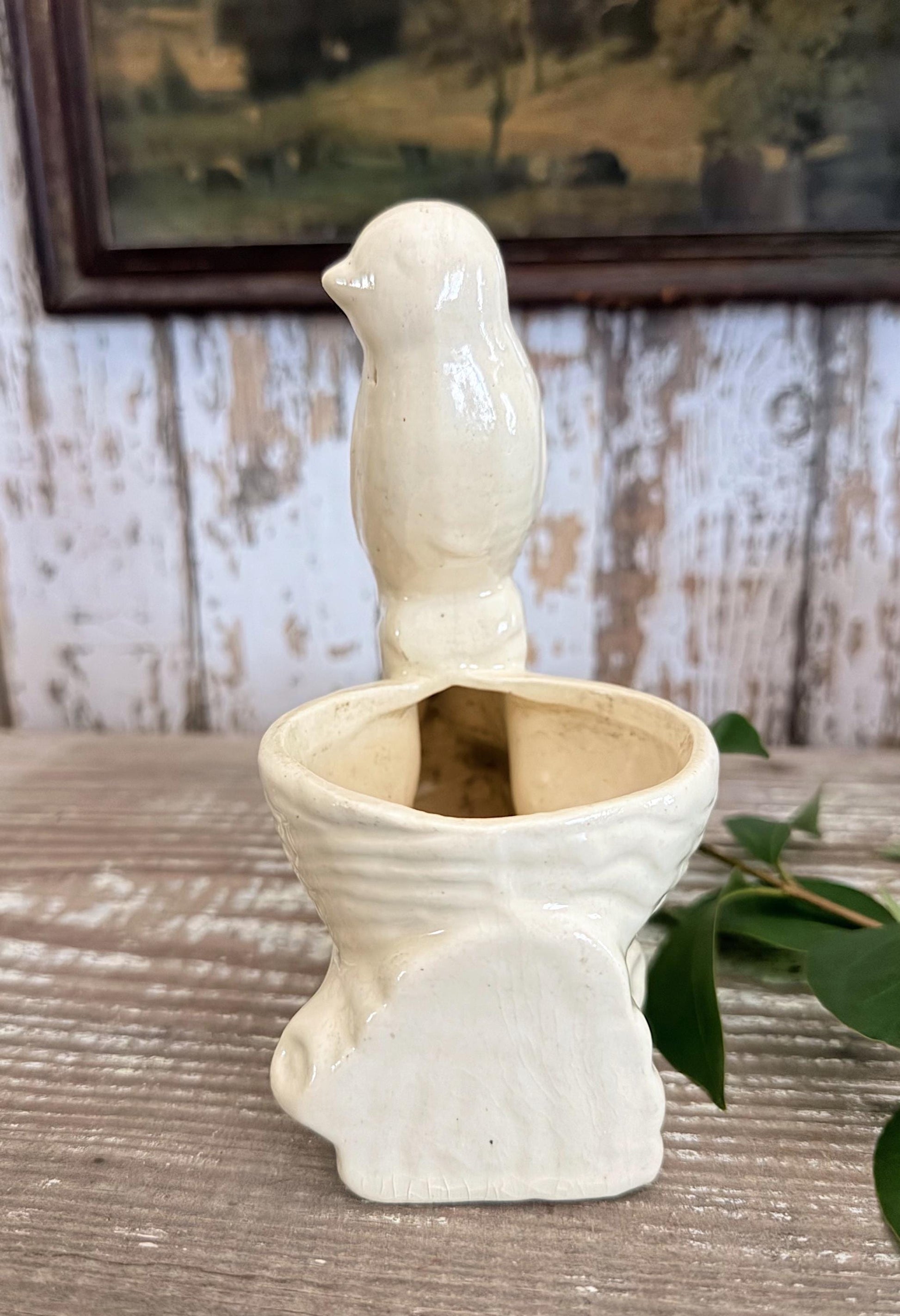 Antique Ironstone BIRD PLANTER Bowl Vase Farmhouse Primitive Decor SHAWNEE Crazed Stained