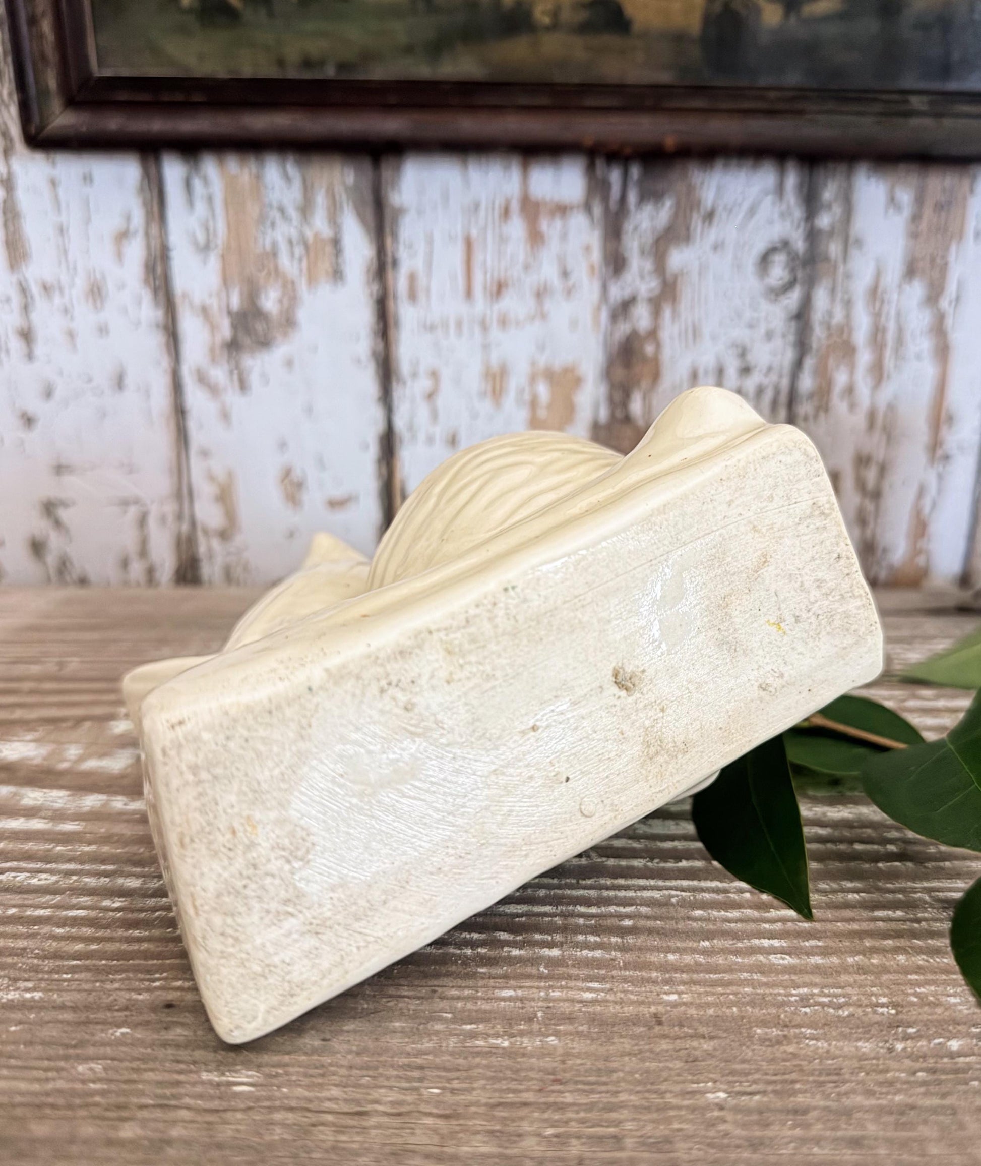 Antique Ironstone BIRD PLANTER Bowl Vase Farmhouse Primitive Decor SHAWNEE Crazed Stained