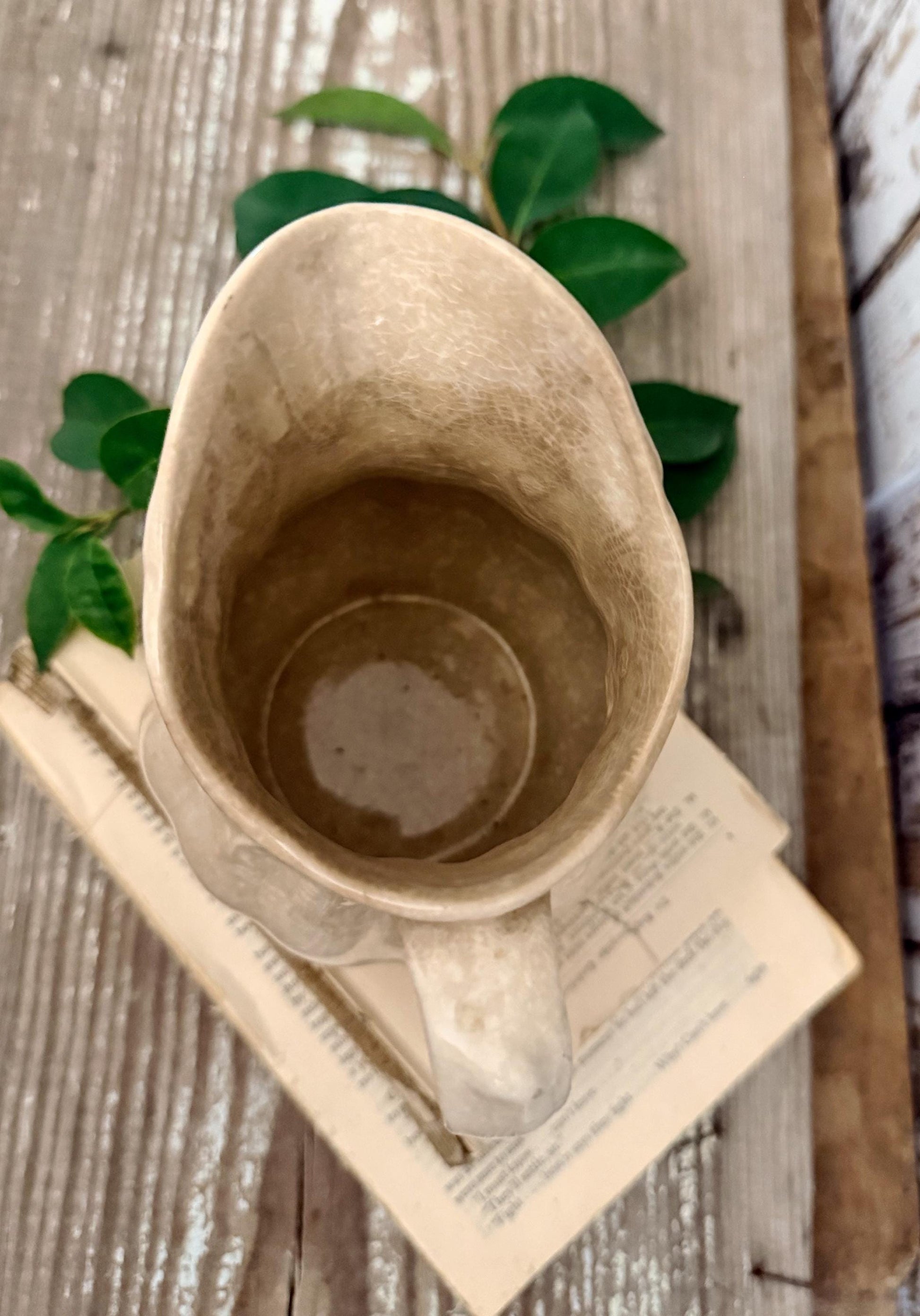 Antique White Ironstone PITCHER Jug Creamy White Farmhouse Decor Grungy Crazing Crazed Stained Arthur Wood England Royal