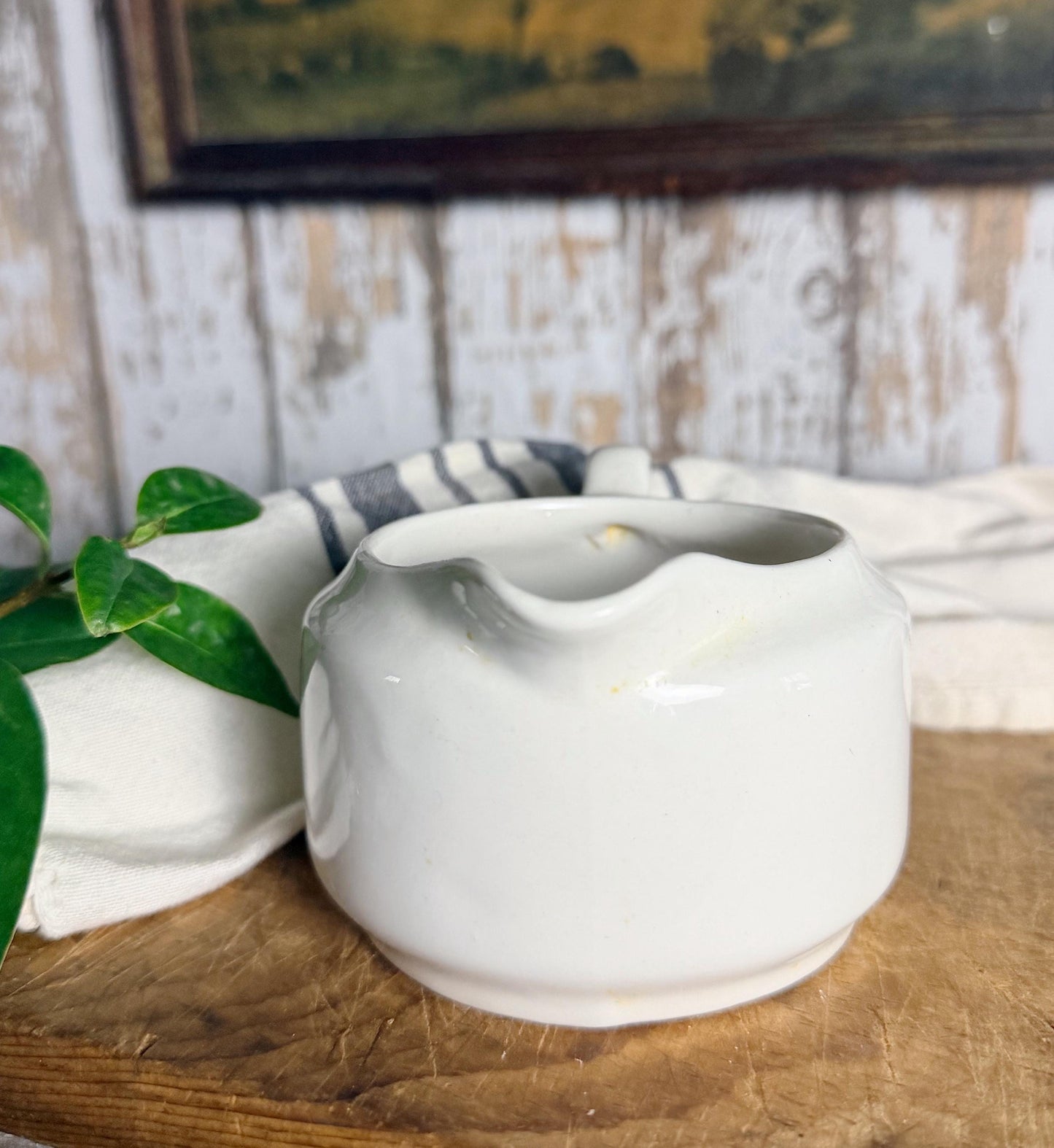 Vintage White Ironstone Creamer BUFFALO CHINA Farmhouse Decor Restaurant Ware Fixer Upper Decor Chunky