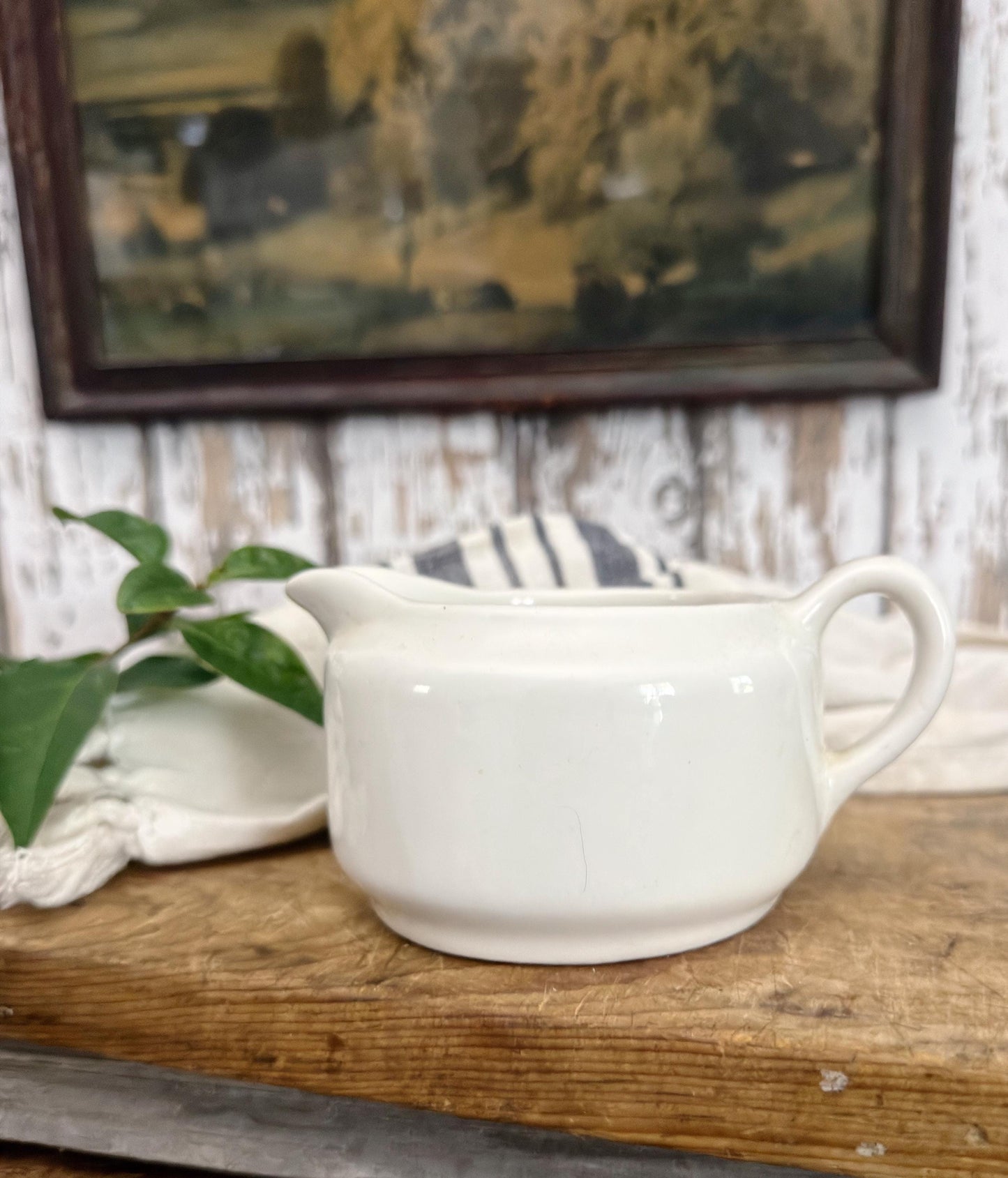 Vintage White Ironstone Creamer BUFFALO CHINA Farmhouse Decor Restaurant Ware Fixer Upper Decor Chunky