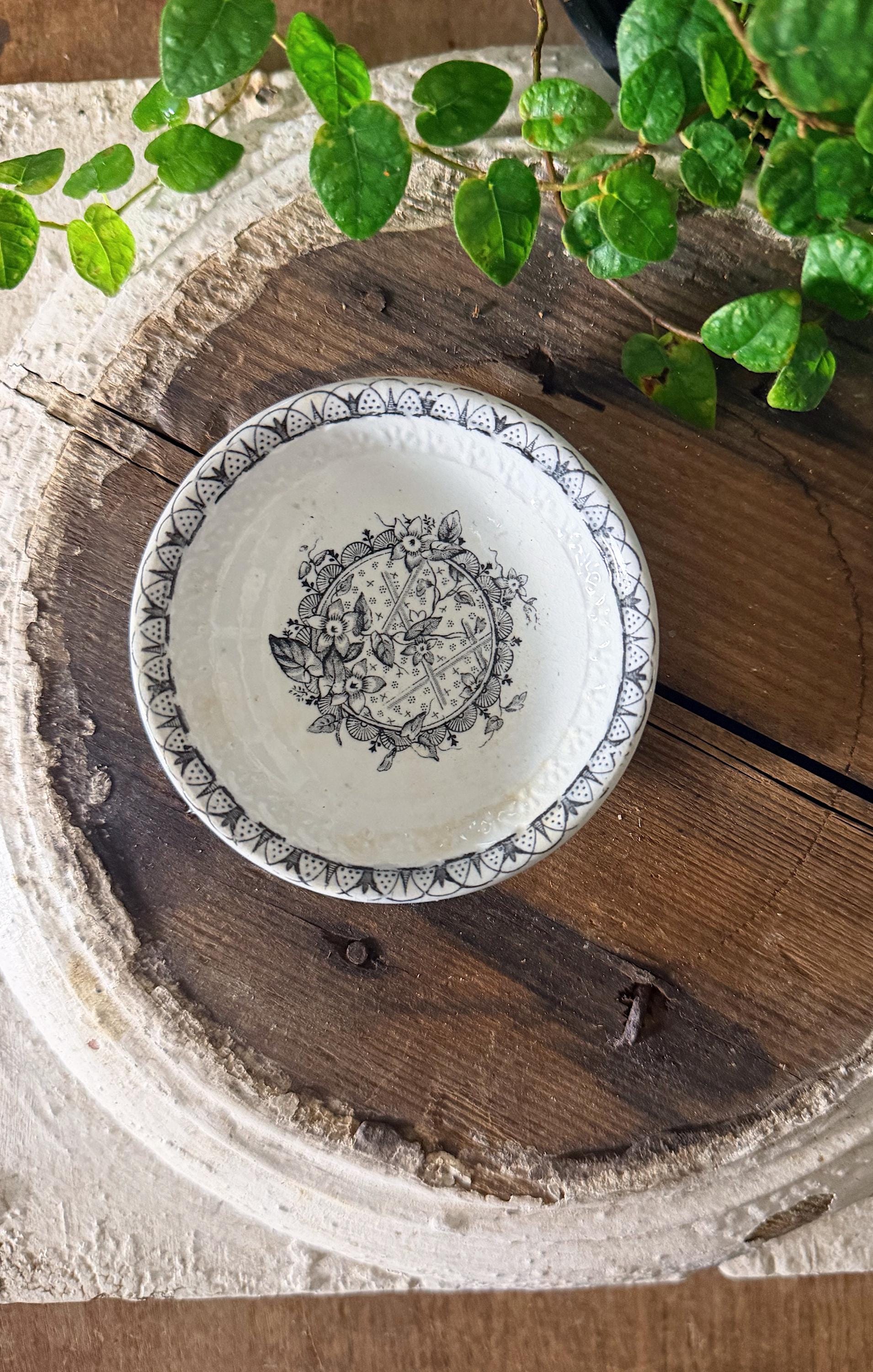 Antique Ironstone Butter Pat Johnson Bros Transferware White Floral Restaurantware Farmhouse Decor England