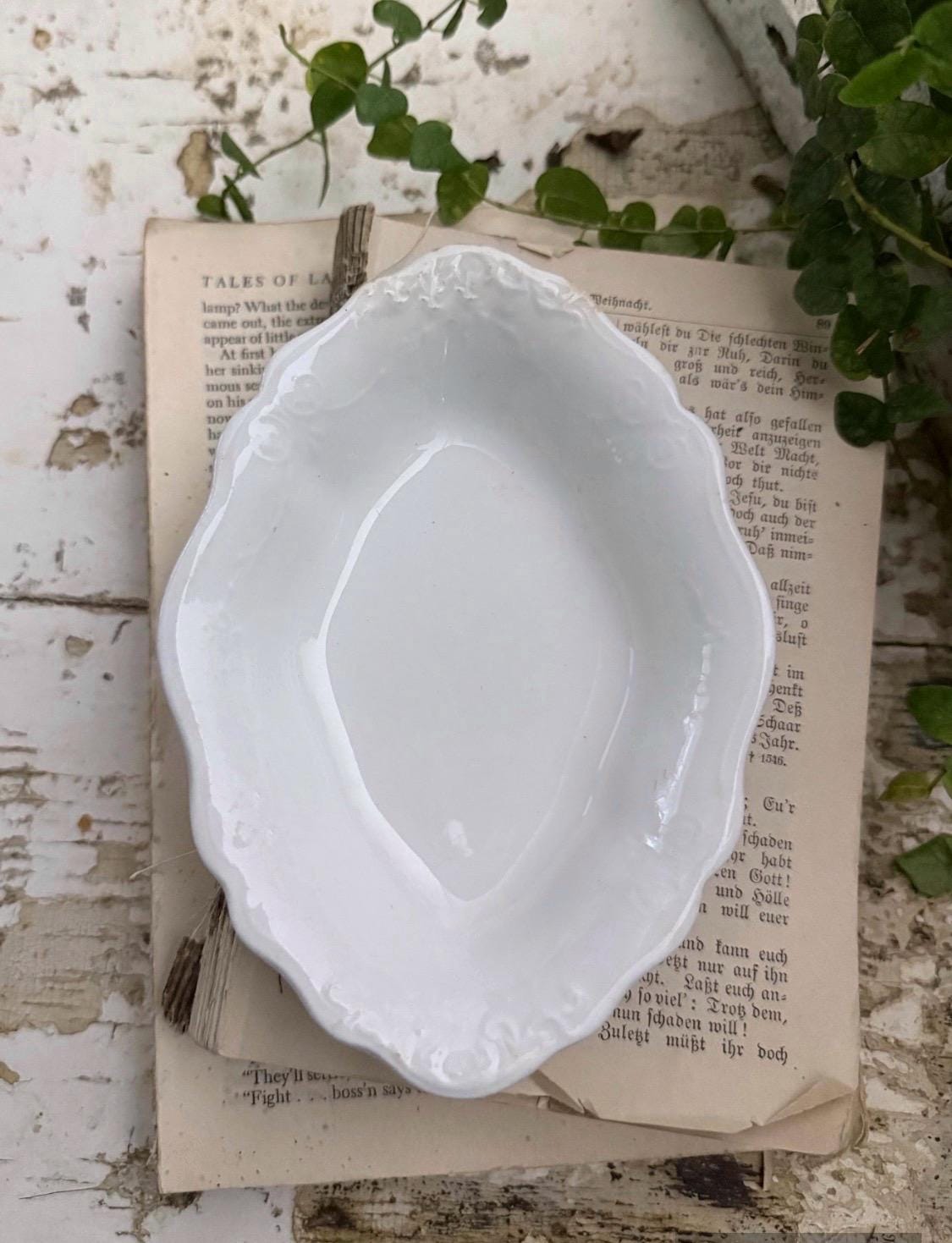 Antique White Ironstone Soap Dish Oval Scallop Rectangle Farmhouse Decor England GRINDLEY