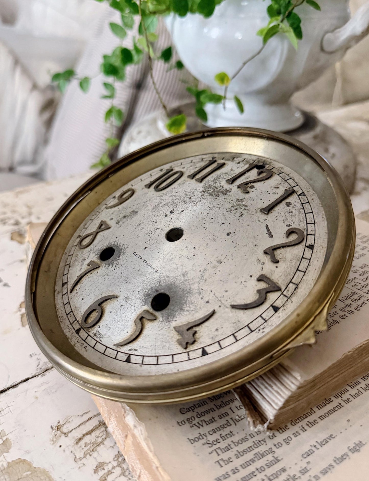 Antique Clock SETH THOMAS Brass Clock Dial Farmhouse Decor Industrial Salvage Parts