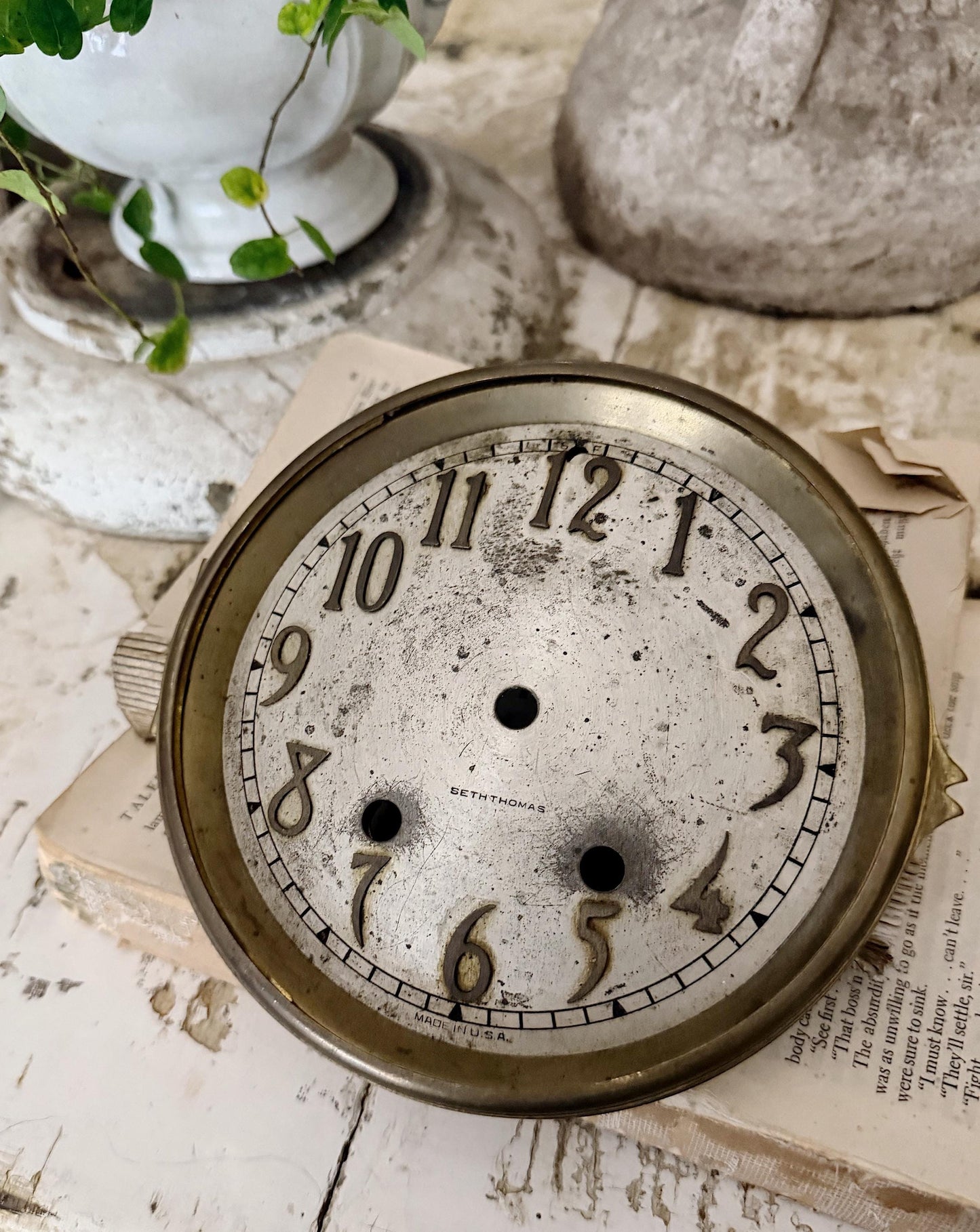 Antique Clock SETH THOMAS Brass Clock Dial Farmhouse Decor Industrial Salvage Parts