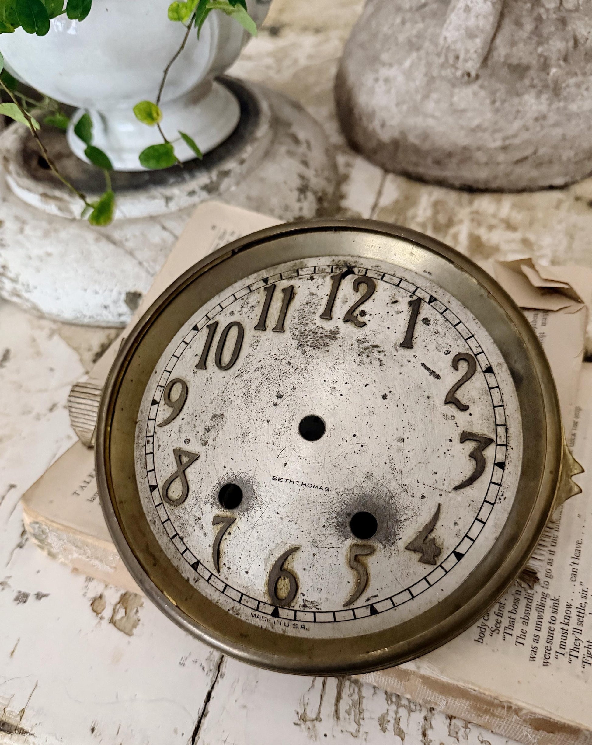 Antique Clock SETH THOMAS Brass Clock Dial Farmhouse Decor Industrial Salvage Parts