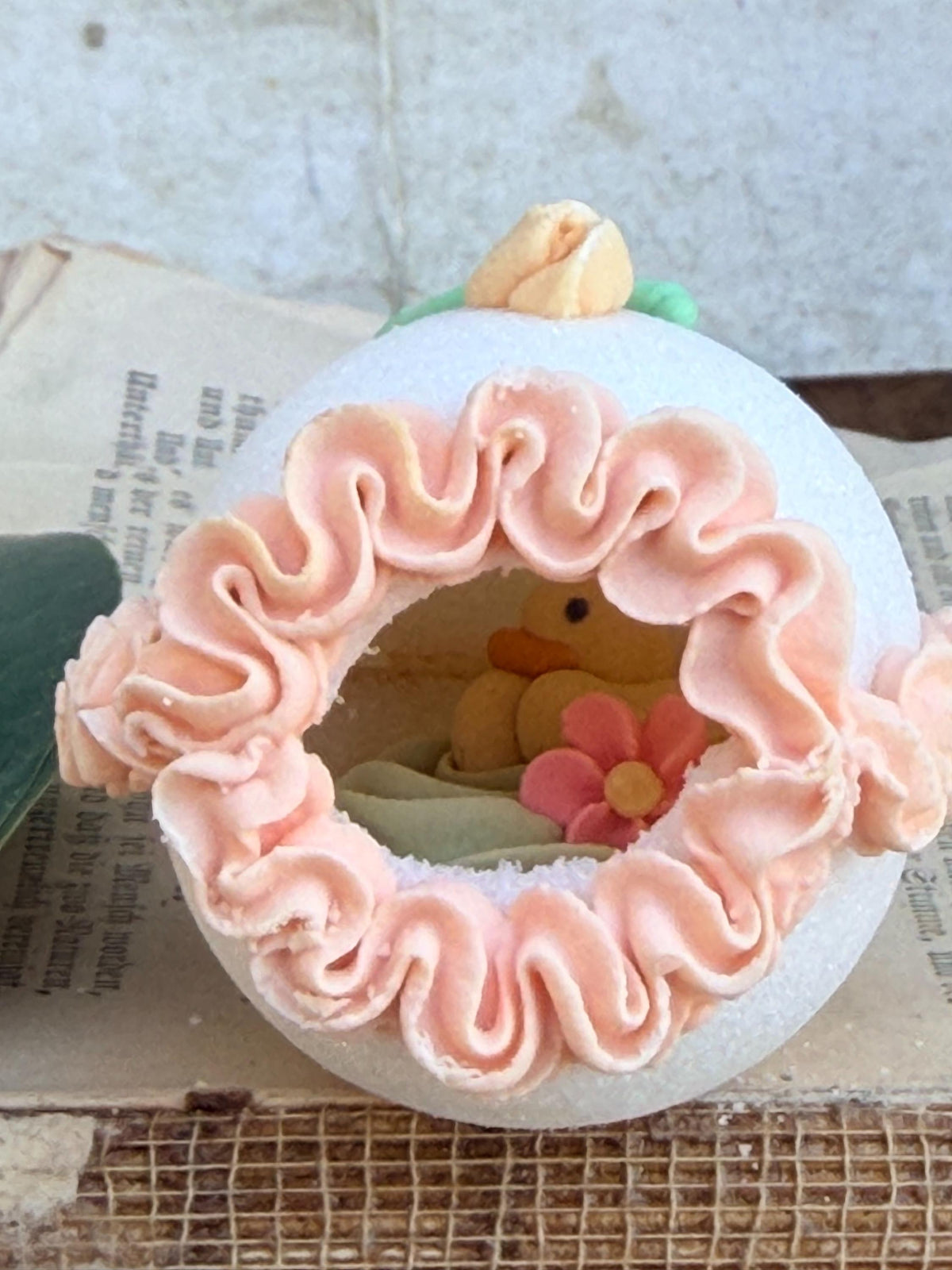 Vintage Sugar Egg Diorama EASTER Decor Farmhouse Spring Garden Decor Panoramic French KENCRAFT White