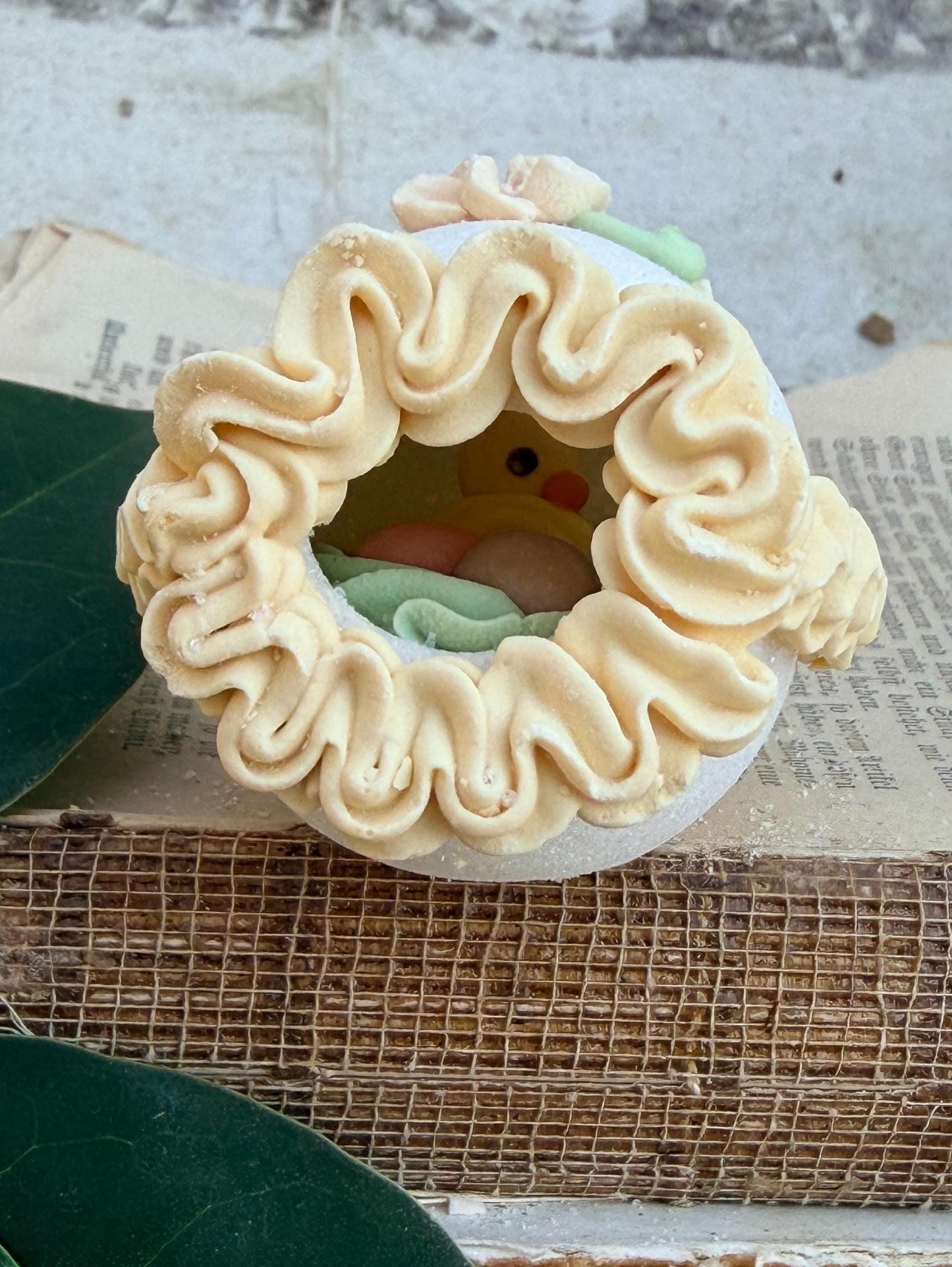 Vintage Sugar Egg Diorama EASTER Decor Farmhouse Spring Garden Decor Panoramic French KENCRAFT White