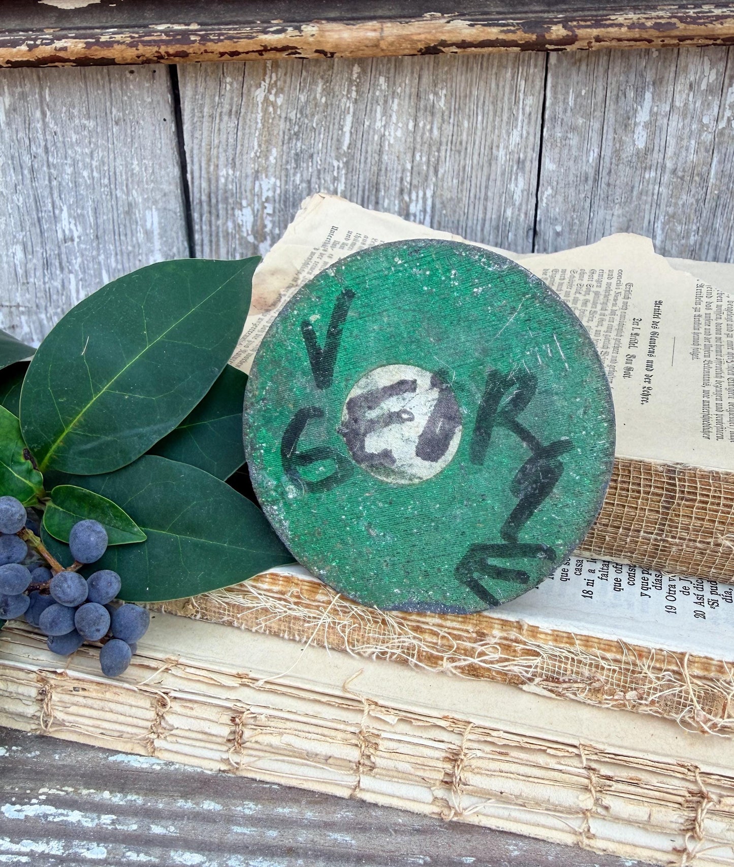 Vintage GREEN Metal Floral Frog Flower Holder Farmhouse Decor Christmas Decor Photo Spike VOGUE