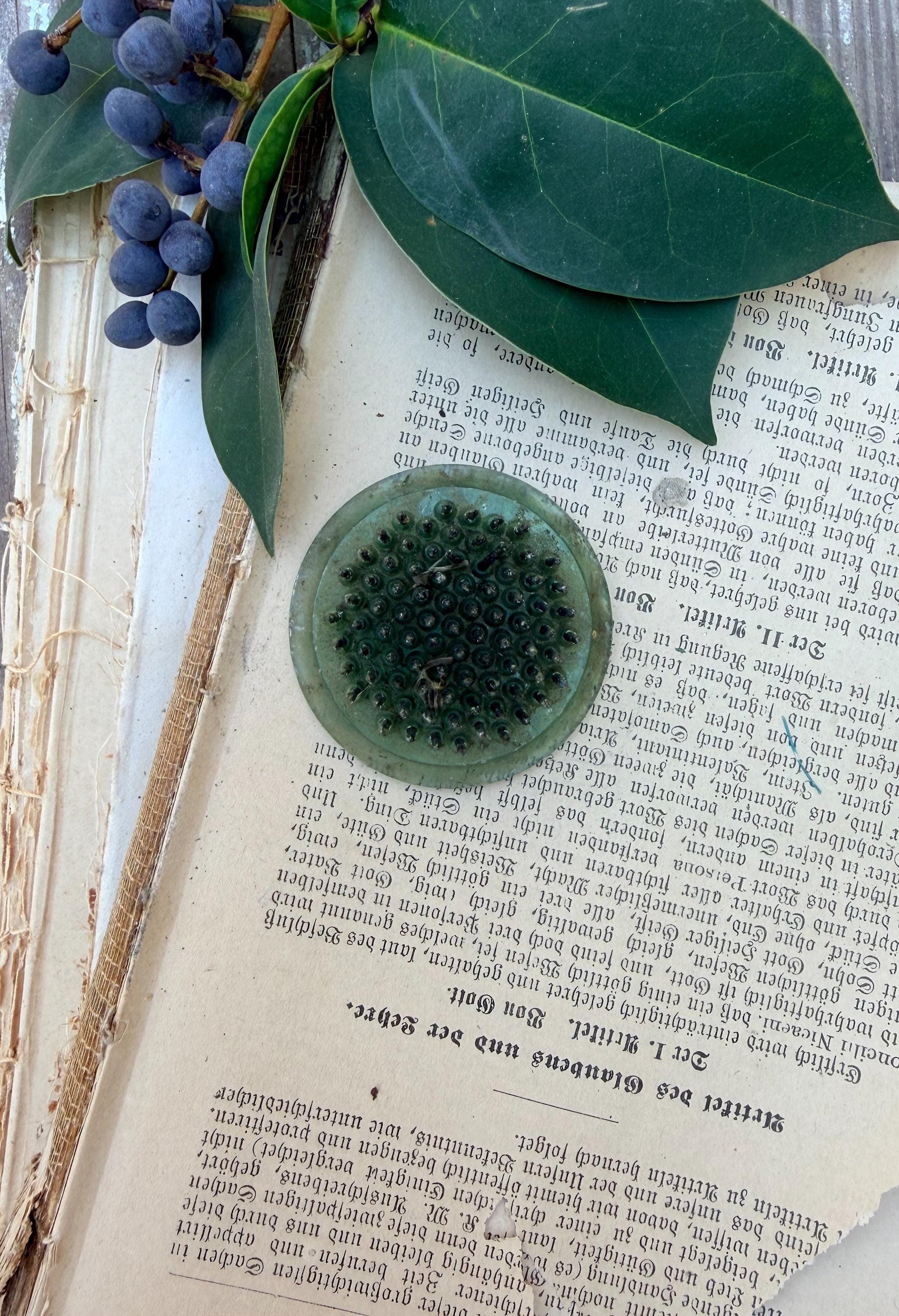 Vintage GREEN Metal Floral Frog Flower Holder Farmhouse Decor Vogue Christmas Decor Photo Spike Golden Gate