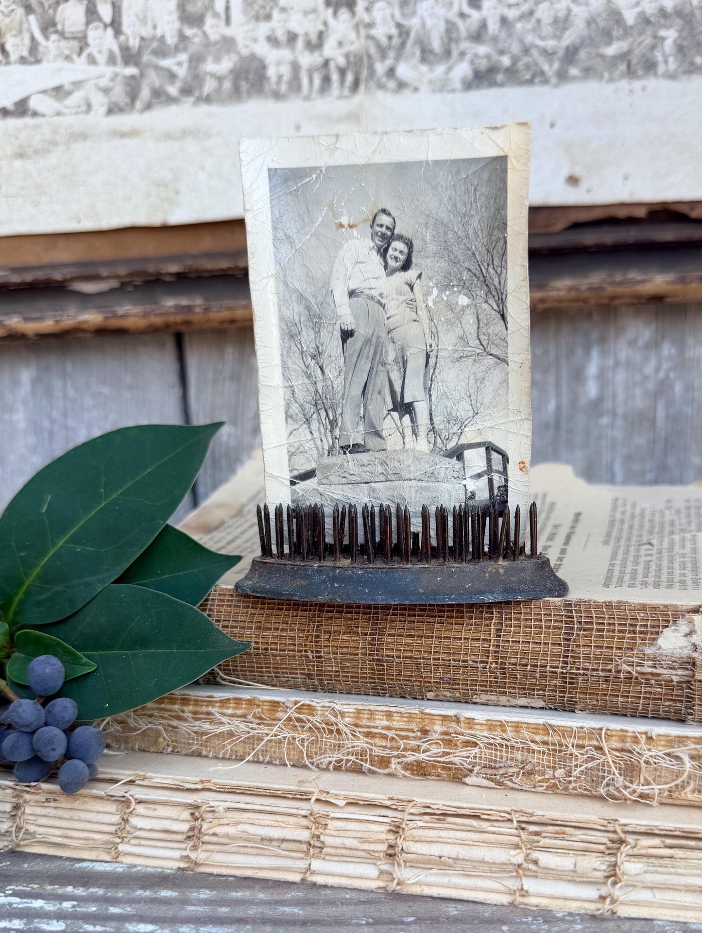 Vintage Metal Floral Frog OVAL Flower Holder Farmhouse Decor Garden Photo Spike Comb